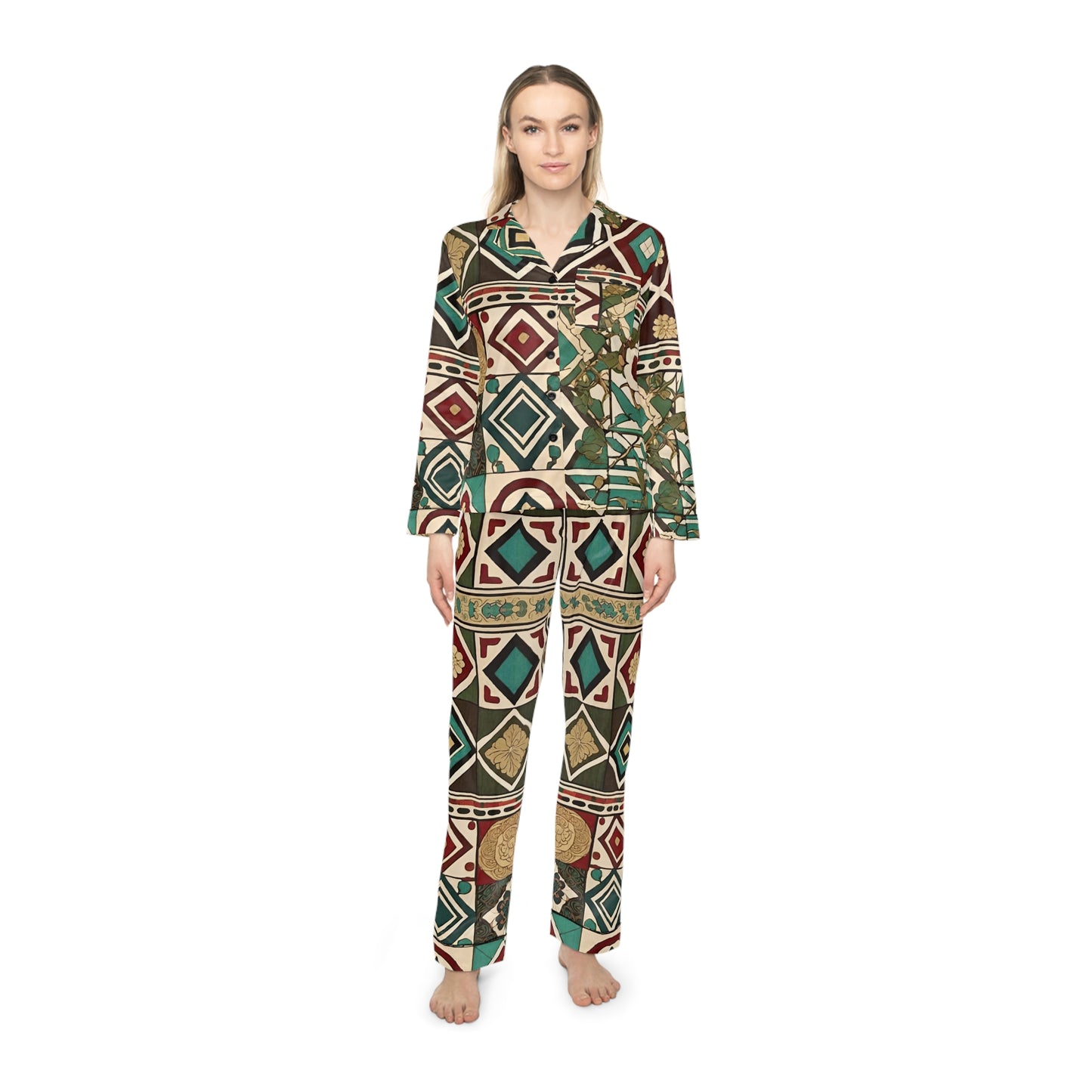 Floral Patchwork Women's Satin Pajamas (AOP)