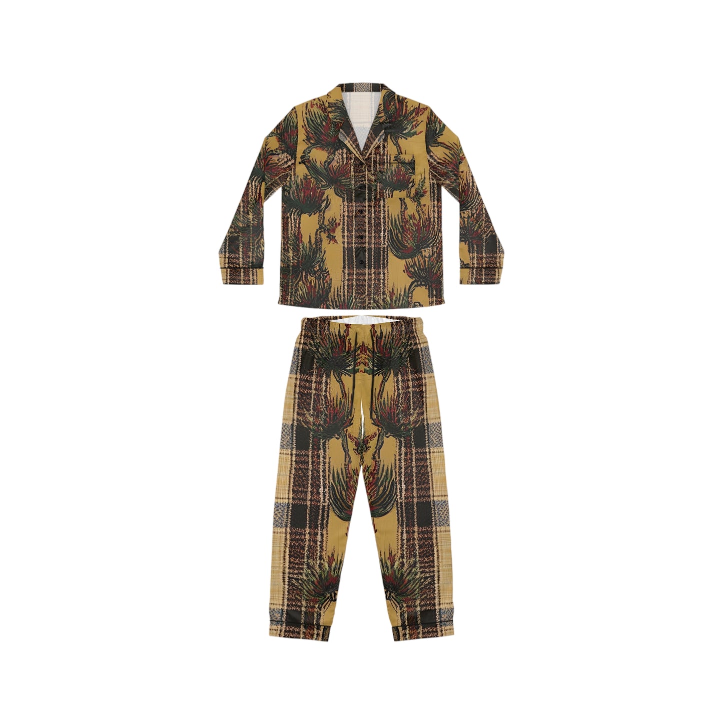 Rustic Vine & Plaid Women's Satin Pajamas (AOP)