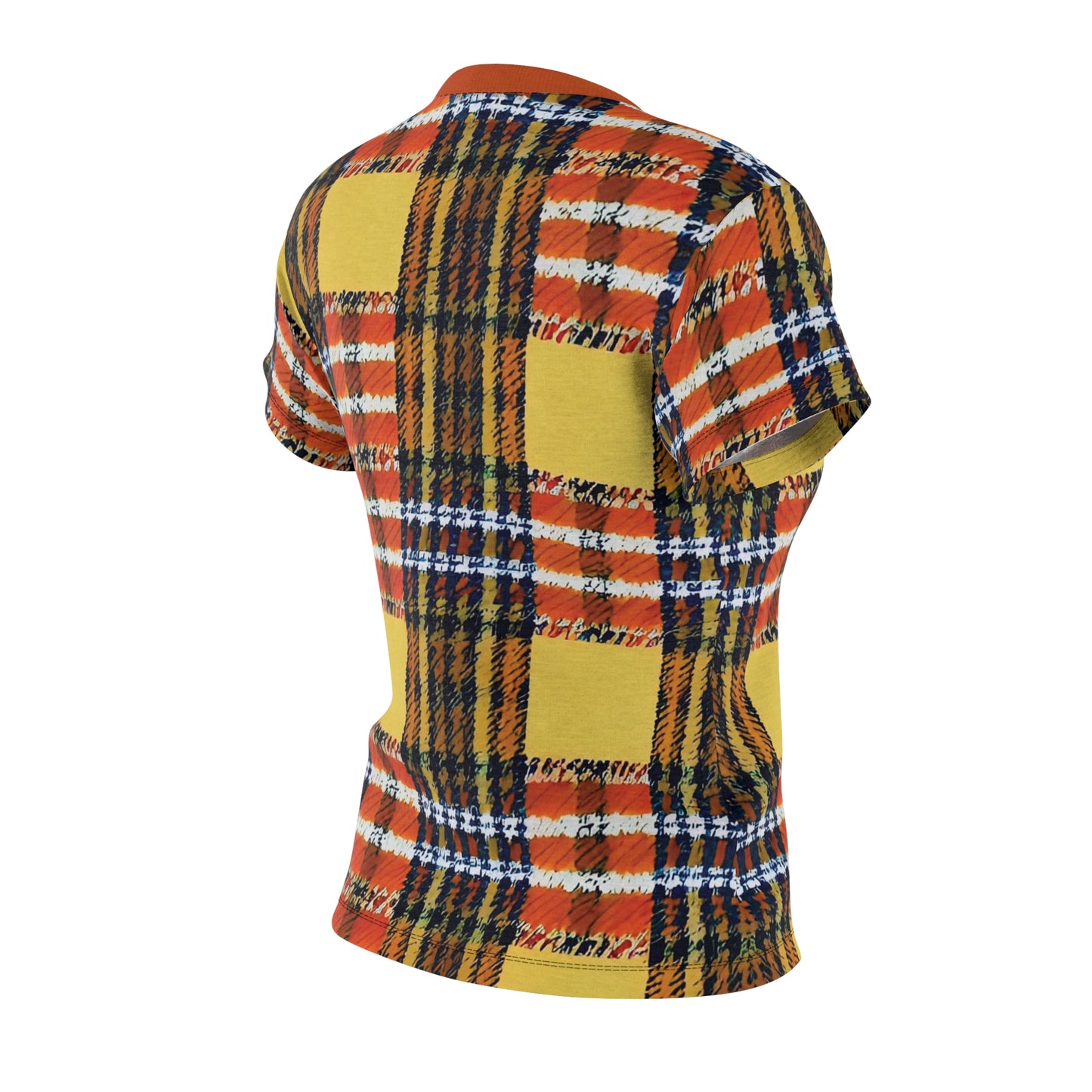 Orange Plaid Women's Cut & Sew Tee (AOP)