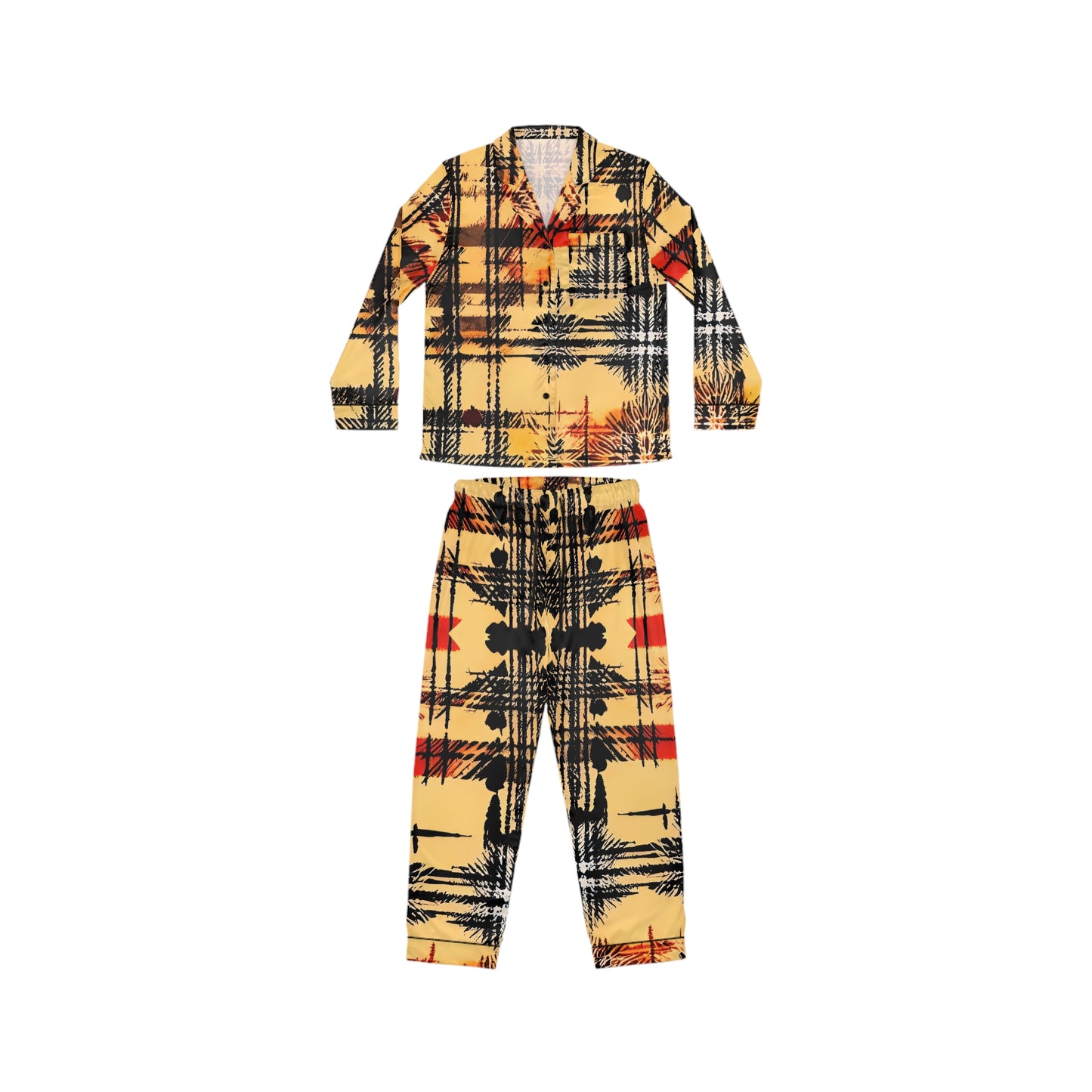 Sketched Plaid Women's Satin Pajamas (AOP)