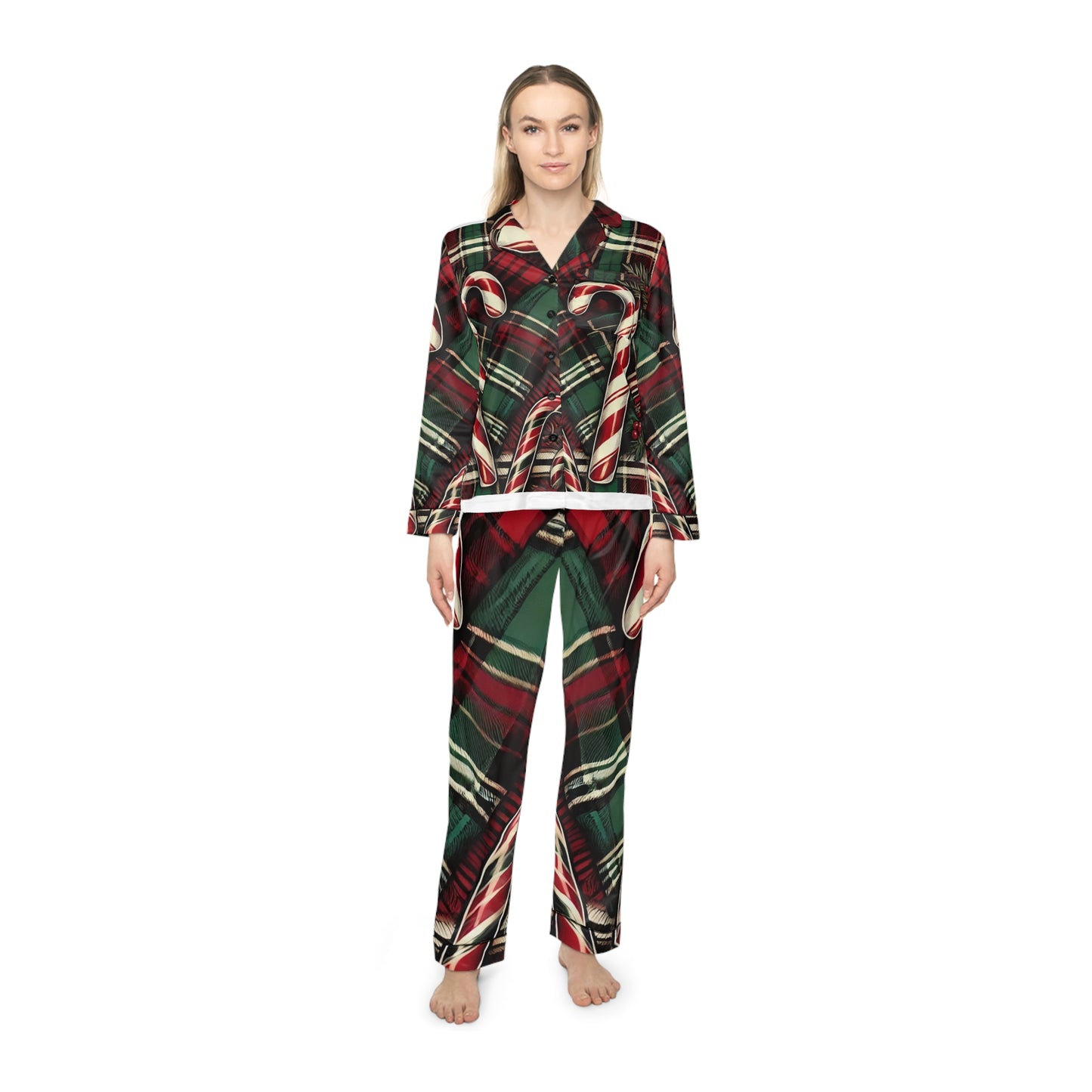 Candy Cane Women's Satin Pajamas (AOP)