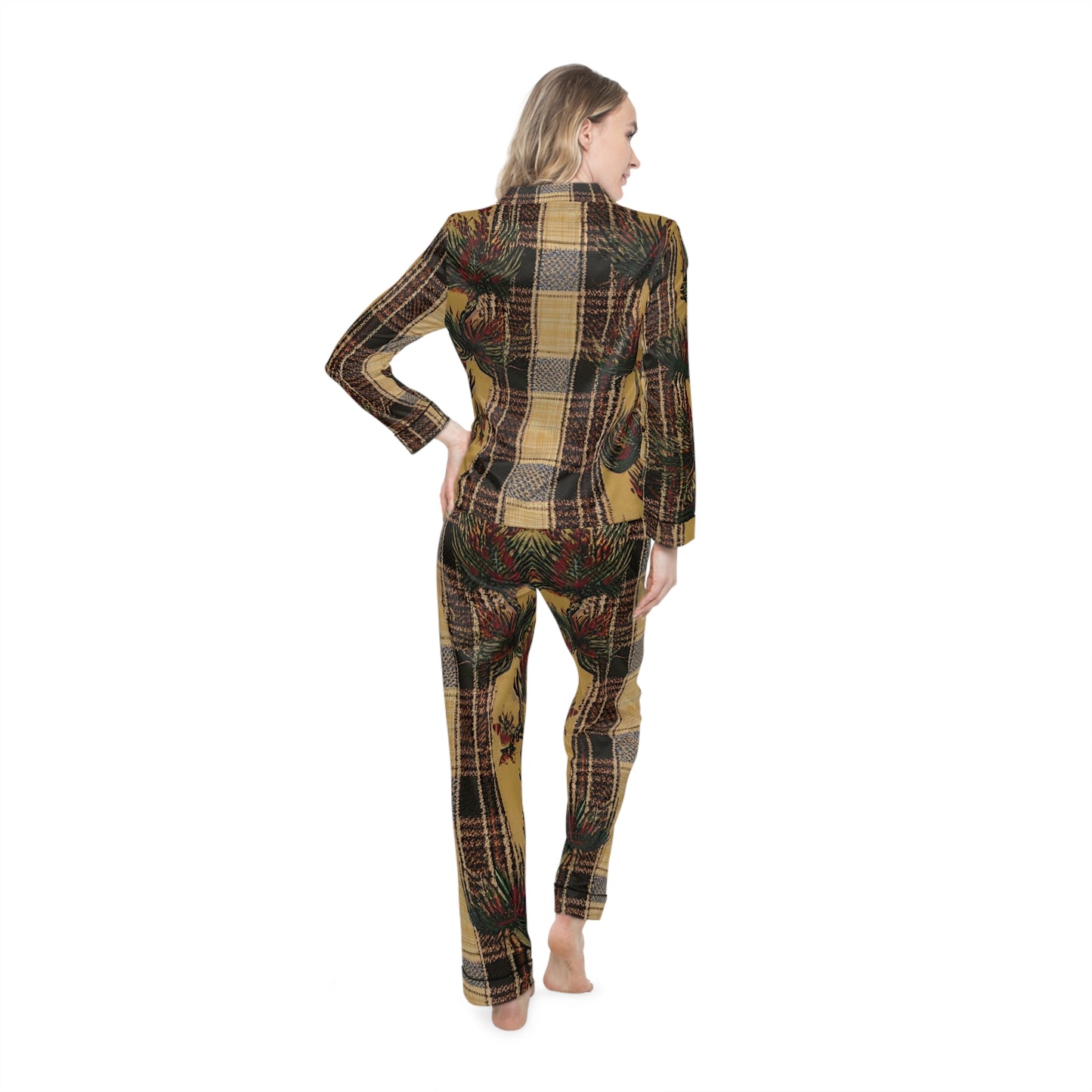 Rustic Vine & Plaid Women's Satin Pajamas (AOP)