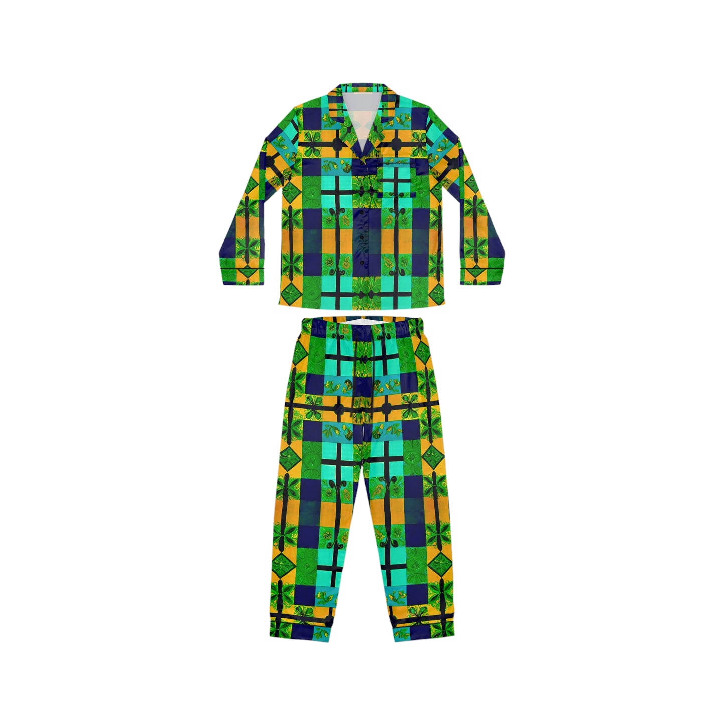 Escaped Plaid Women's Satin Pajamas (AOP)