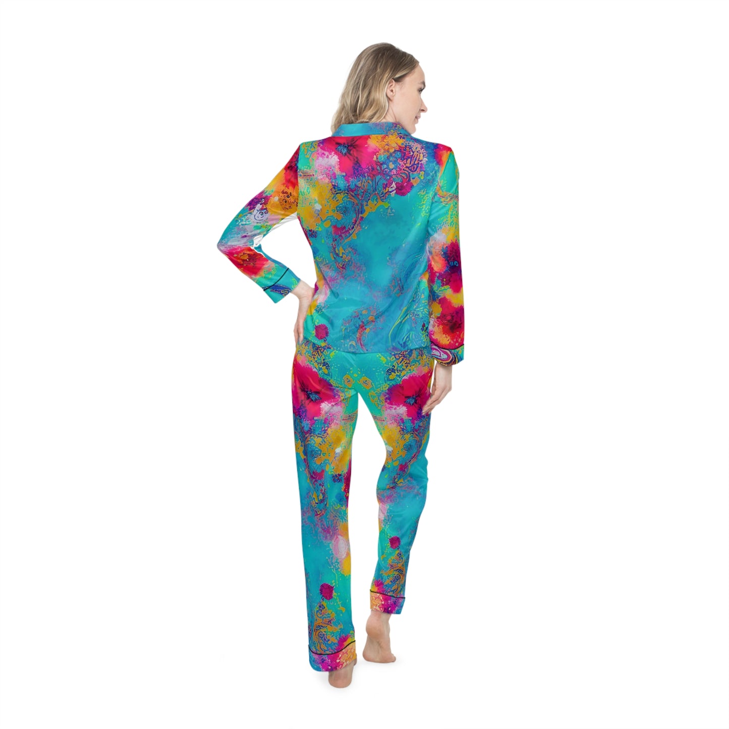 Flower Artwork Women's Satin Pajamas (AOP)