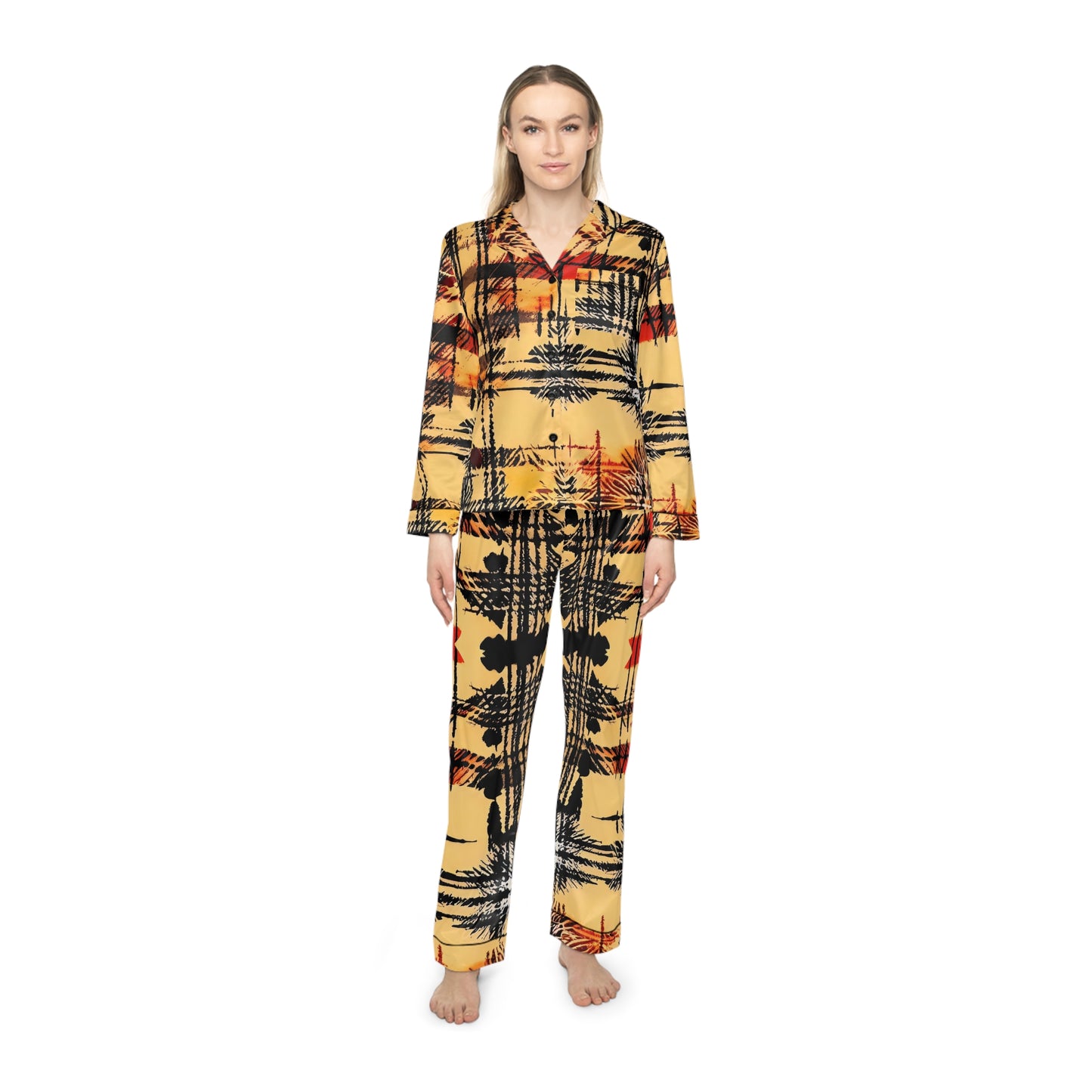 Sketched Plaid Women's Satin Pajamas (AOP)