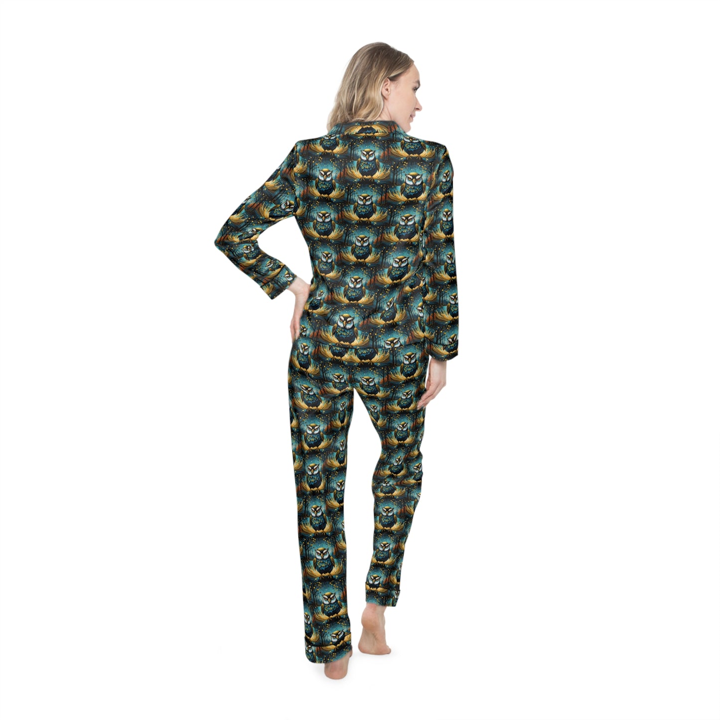 Owl See Women's Satin Pajamas (AOP)