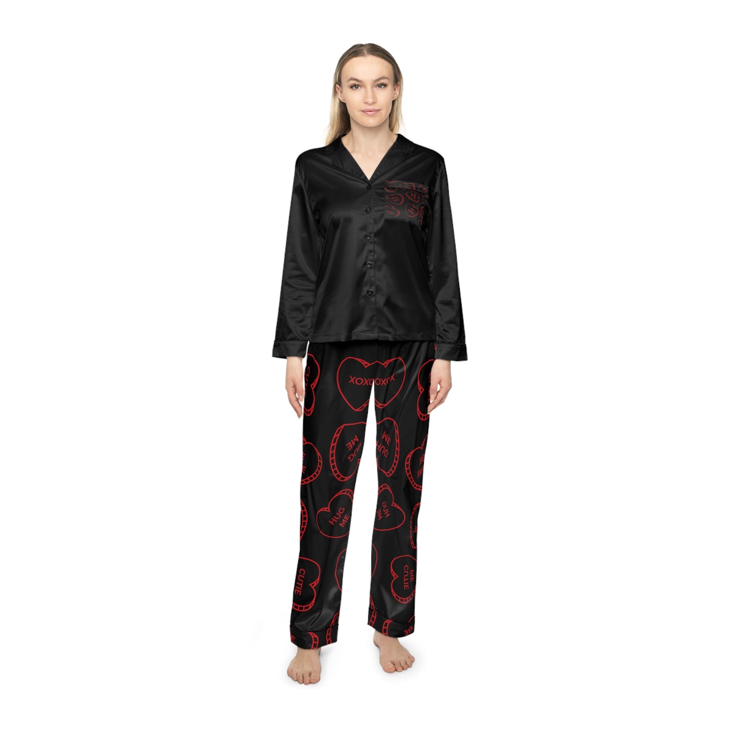 Love you - Black Women's Satin Pajamas (AOP)