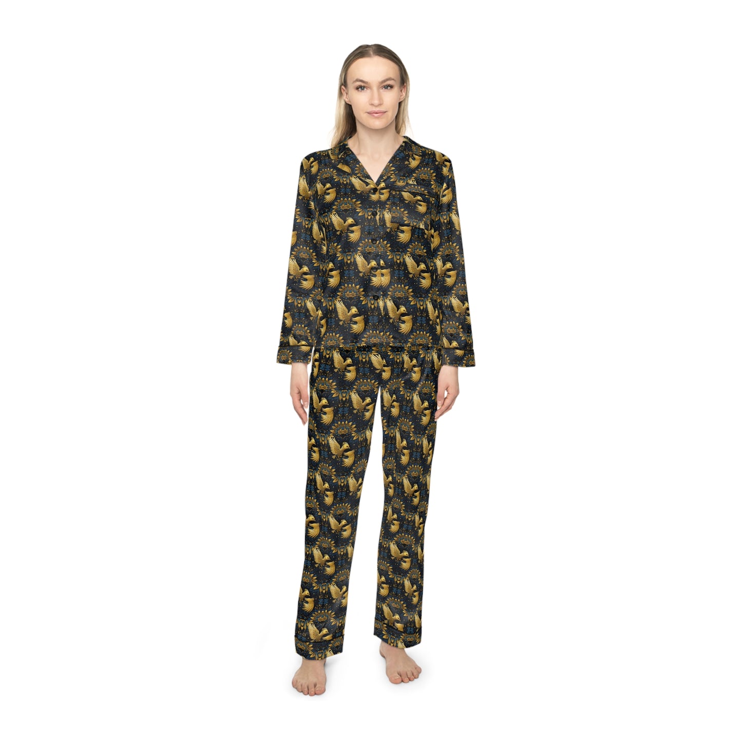 Golden Bird Women's Satin Pajamas (AOP)