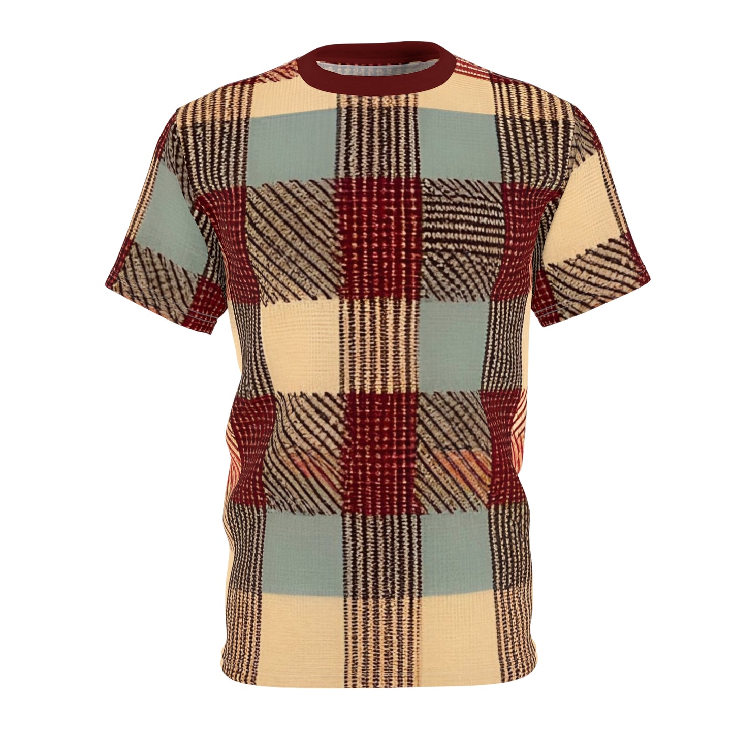 Burgundy Plaid Men's Cut & Sew Tee (AOP)