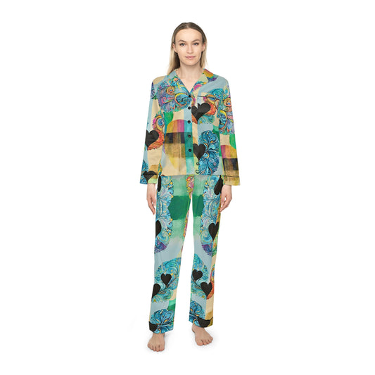 Rooted in Love Women's Satin Pajamas (AOP)