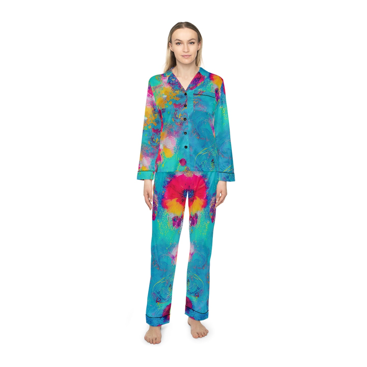 Flower Artwork Women's Satin Pajamas (AOP)