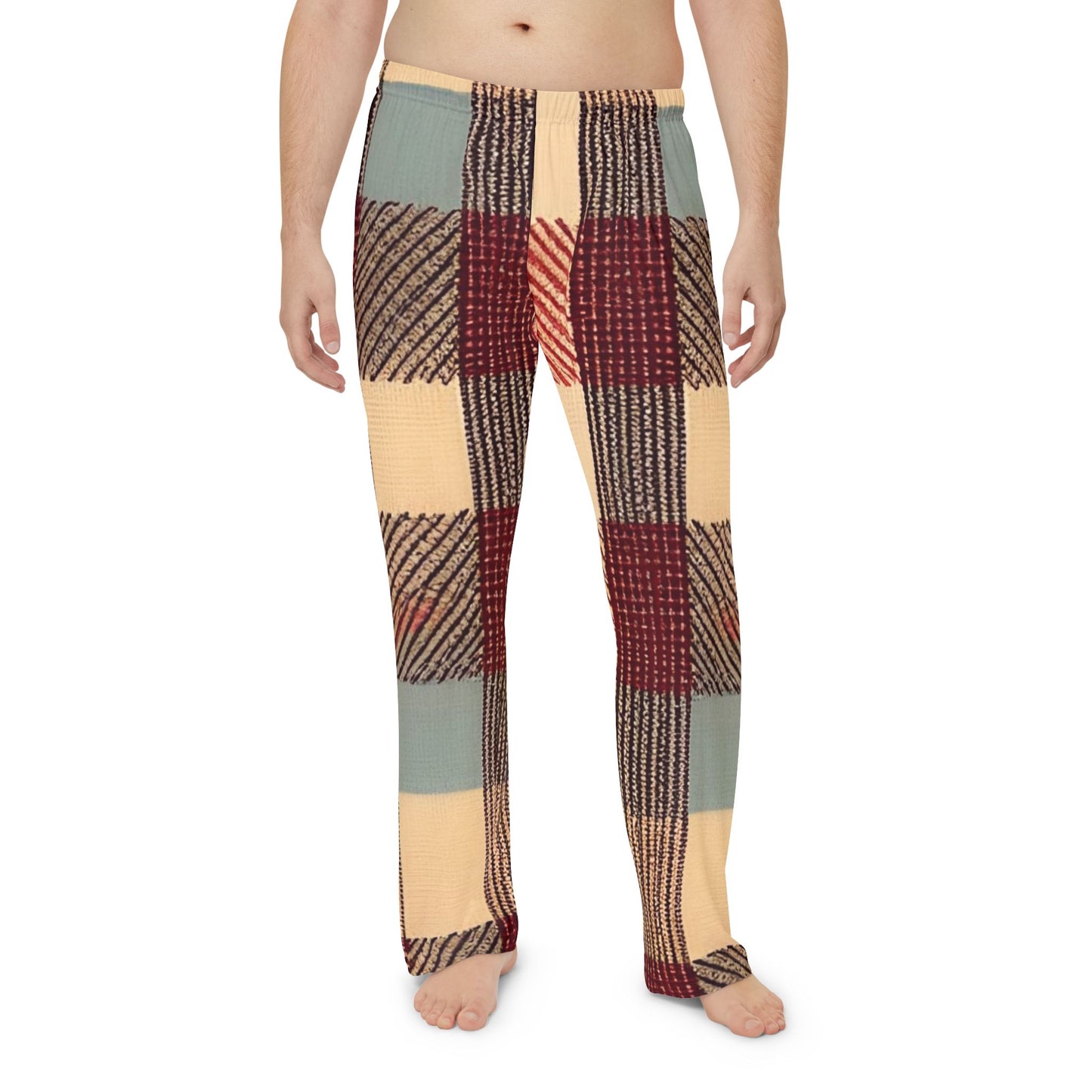 Burgundy Plaid Men's Pajama Pants (AOP)