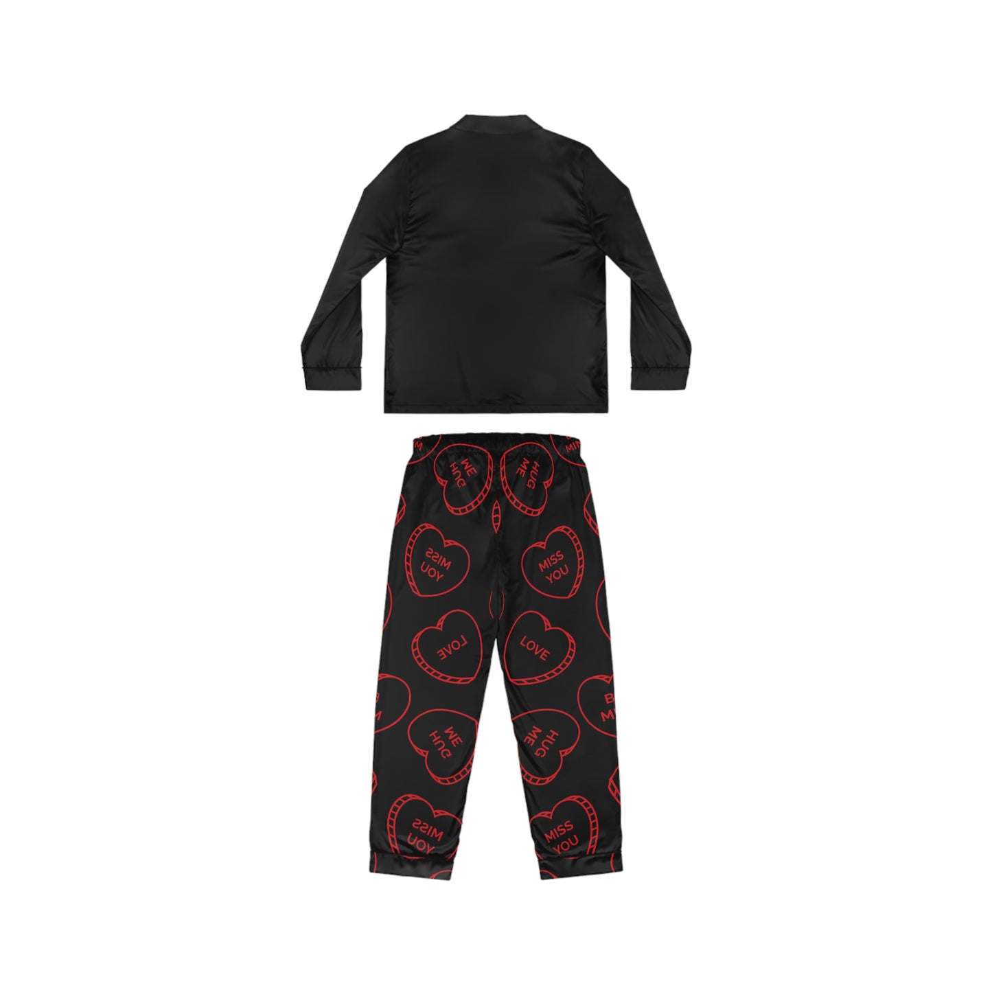 Love you - Black Women's Satin Pajamas (AOP)