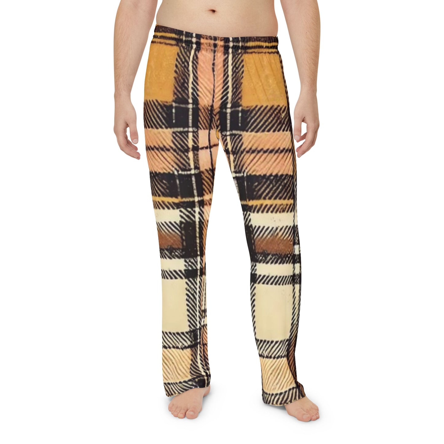 Orange Plaid Men's Pajama Pants (AOP)