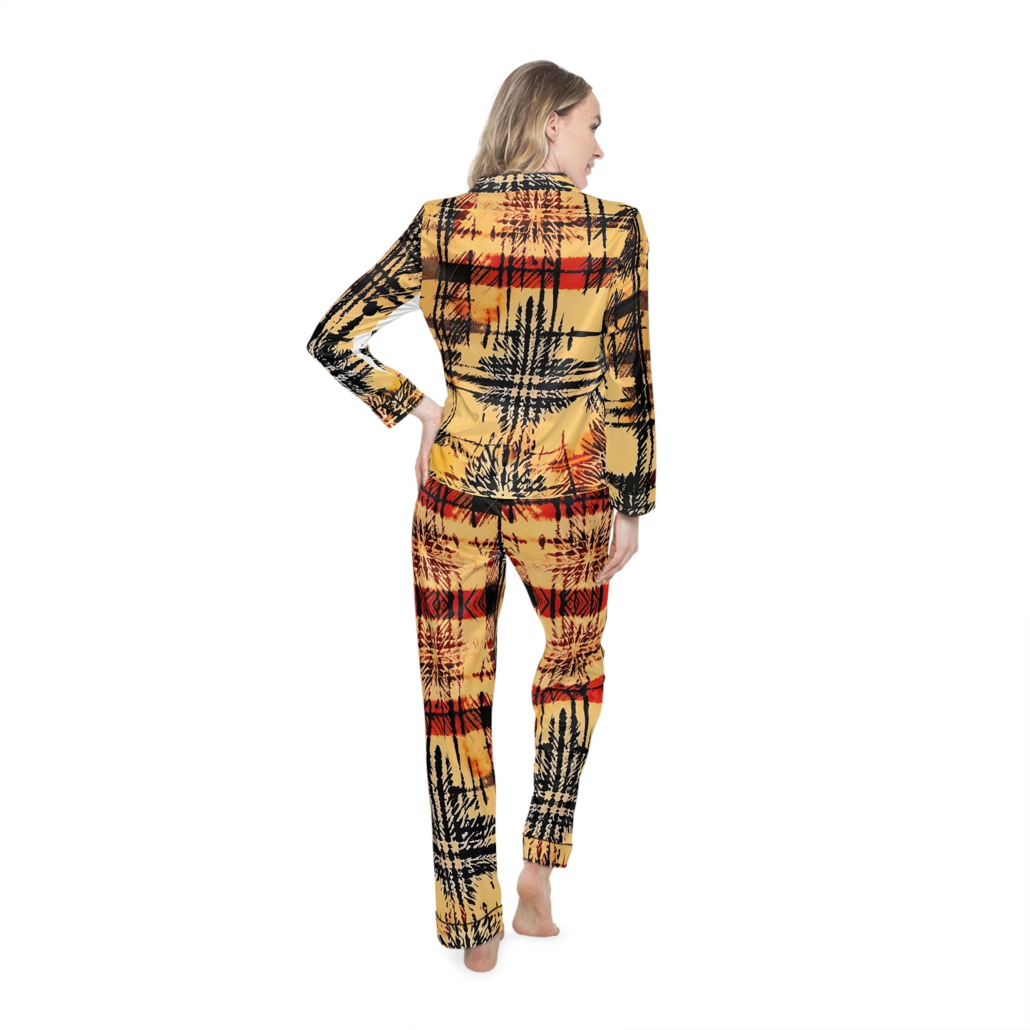 Sketched Plaid Women's Satin Pajamas (AOP)