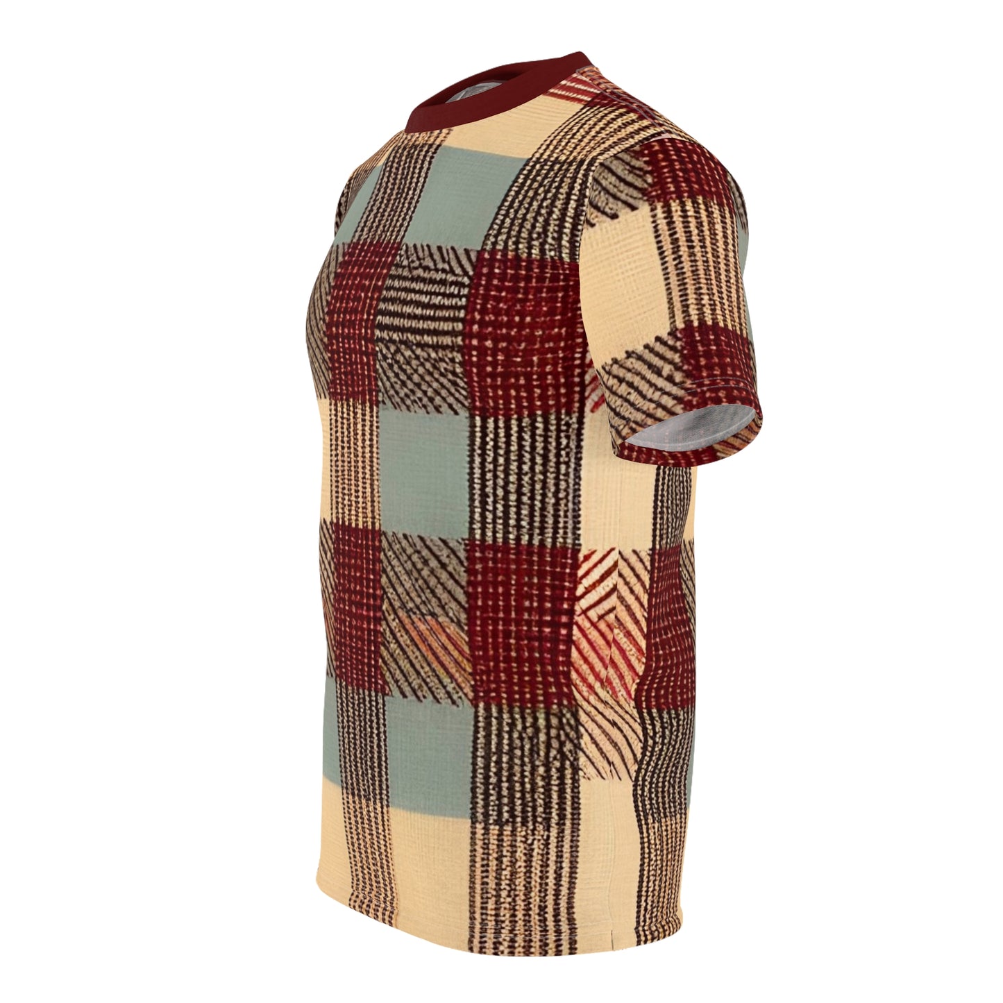 Burgundy Plaid Men's Cut & Sew Tee (AOP)