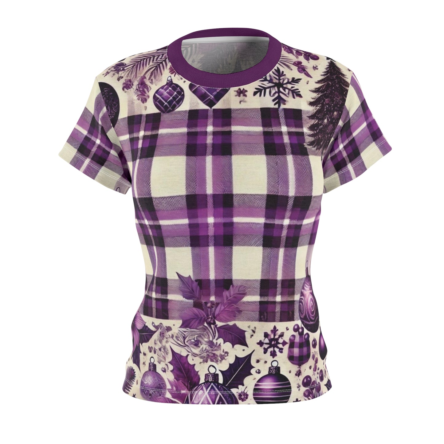 Icy Grape Plaid Women's Cut & Sew Tee (AOP)