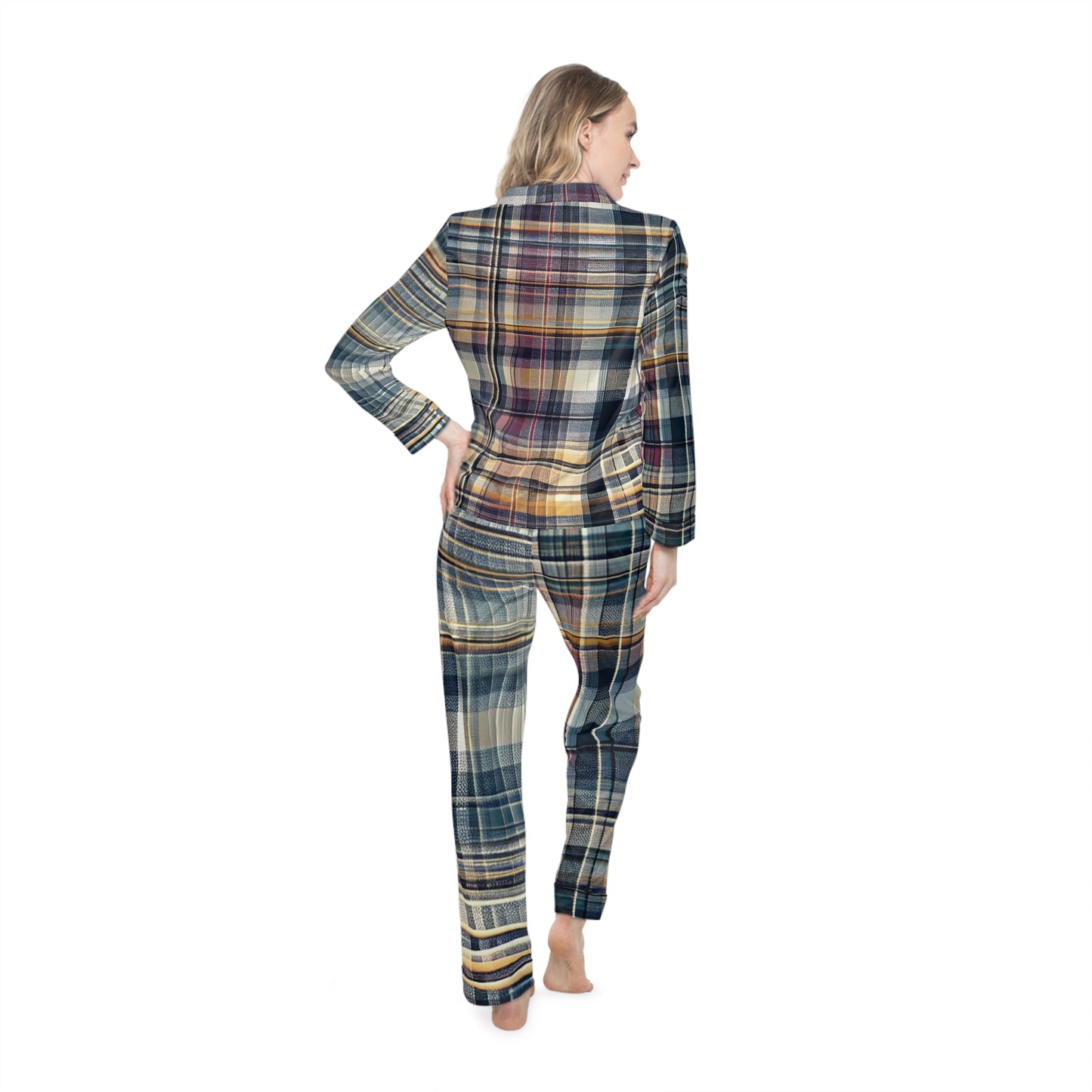 Cool-Tone Plaid Women's Satin Pajamas (AOP)