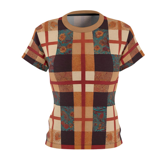 Flowers & Plaid Women's Cut & Sew Tee (AOP)