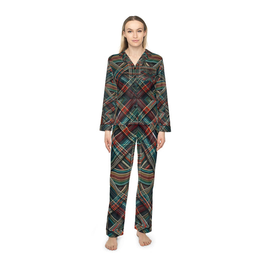 Wreath Plaid Women's Satin Pajamas (AOP)