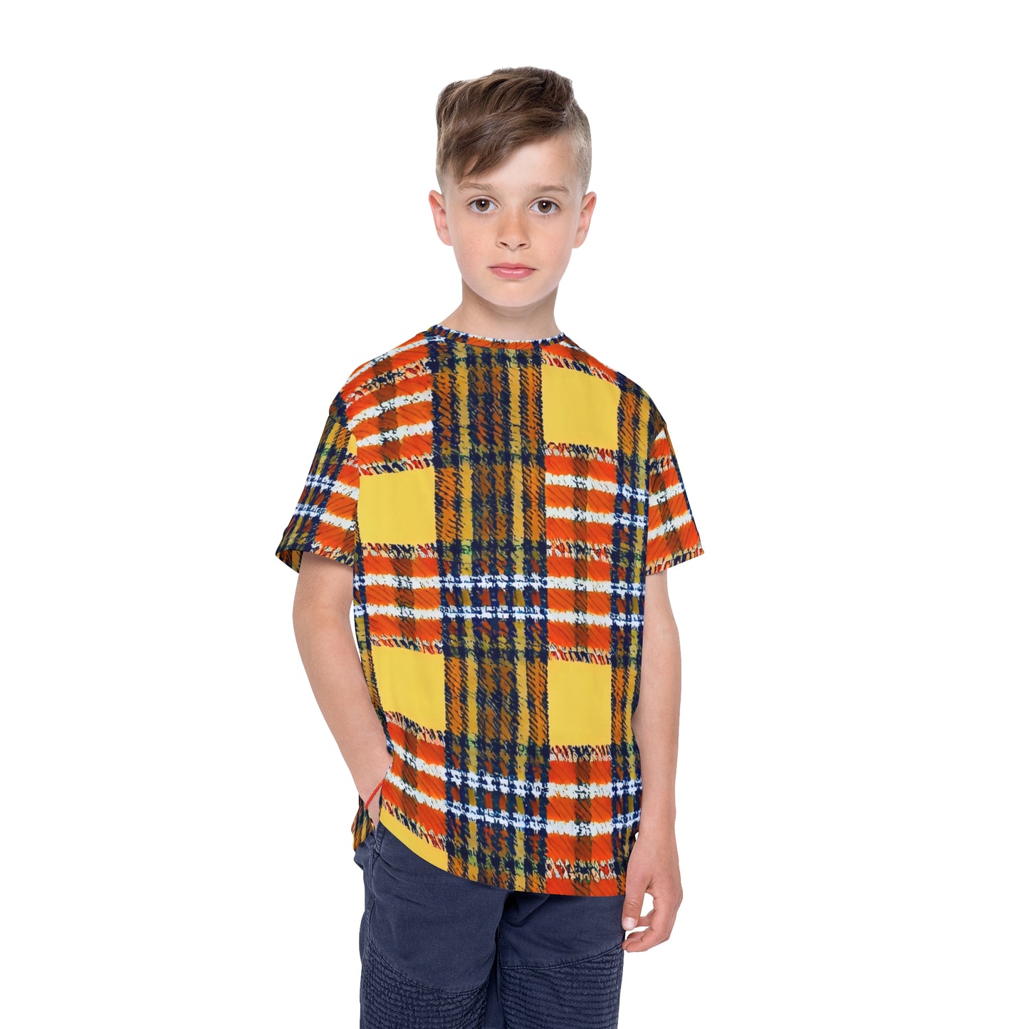 Orange Plaid Kids Sports Jersey (AOP)