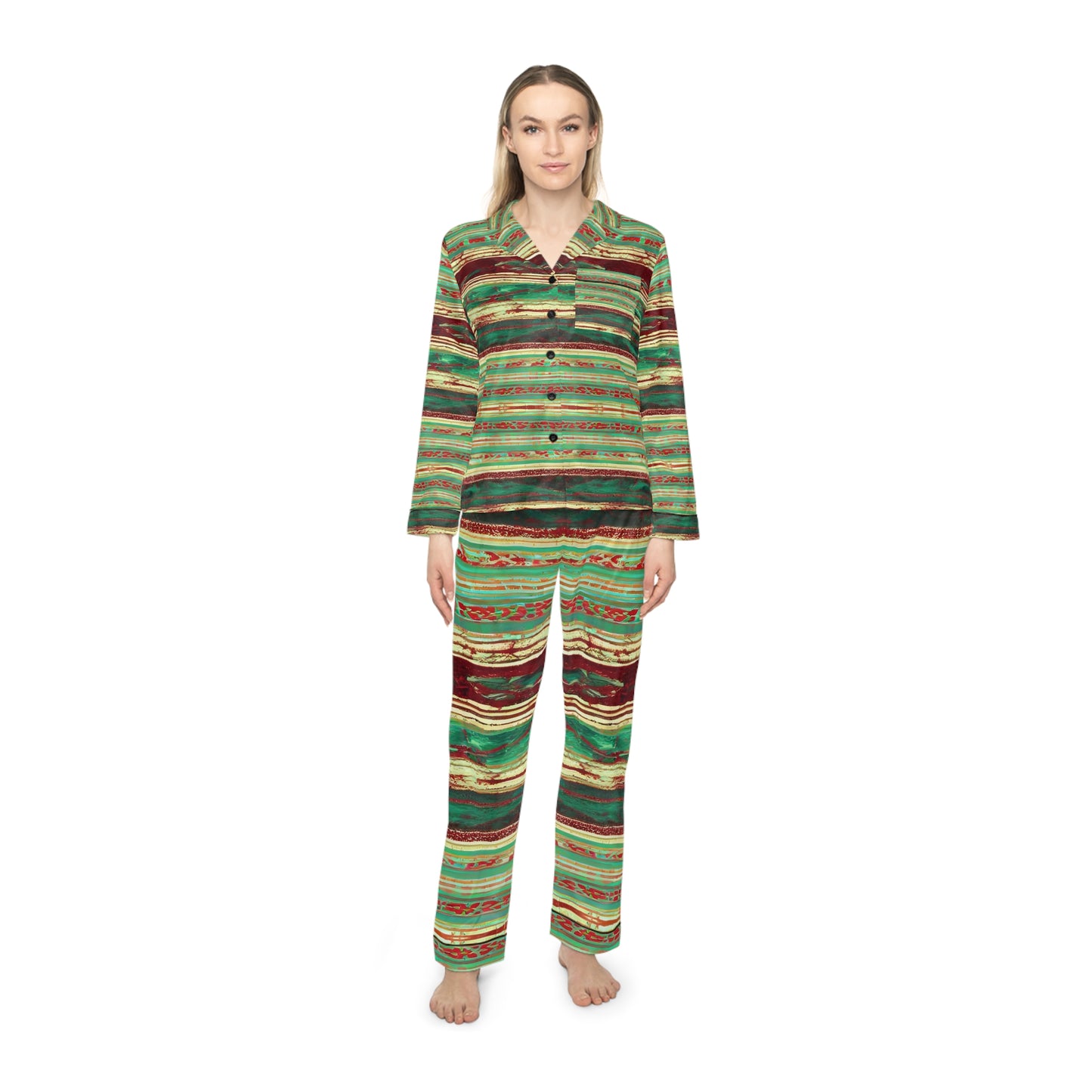 Minty Evolution Wrapping Women's Satin Pajamas (AOP)