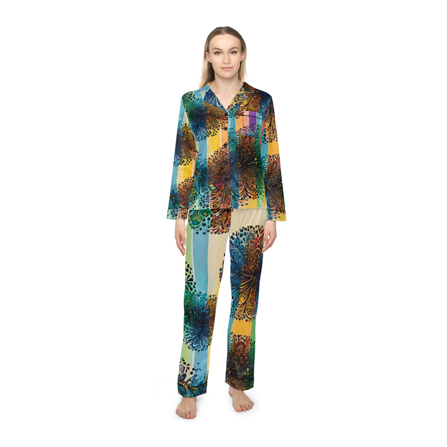 Floral Stamp Women's Satin Pajamas (AOP)