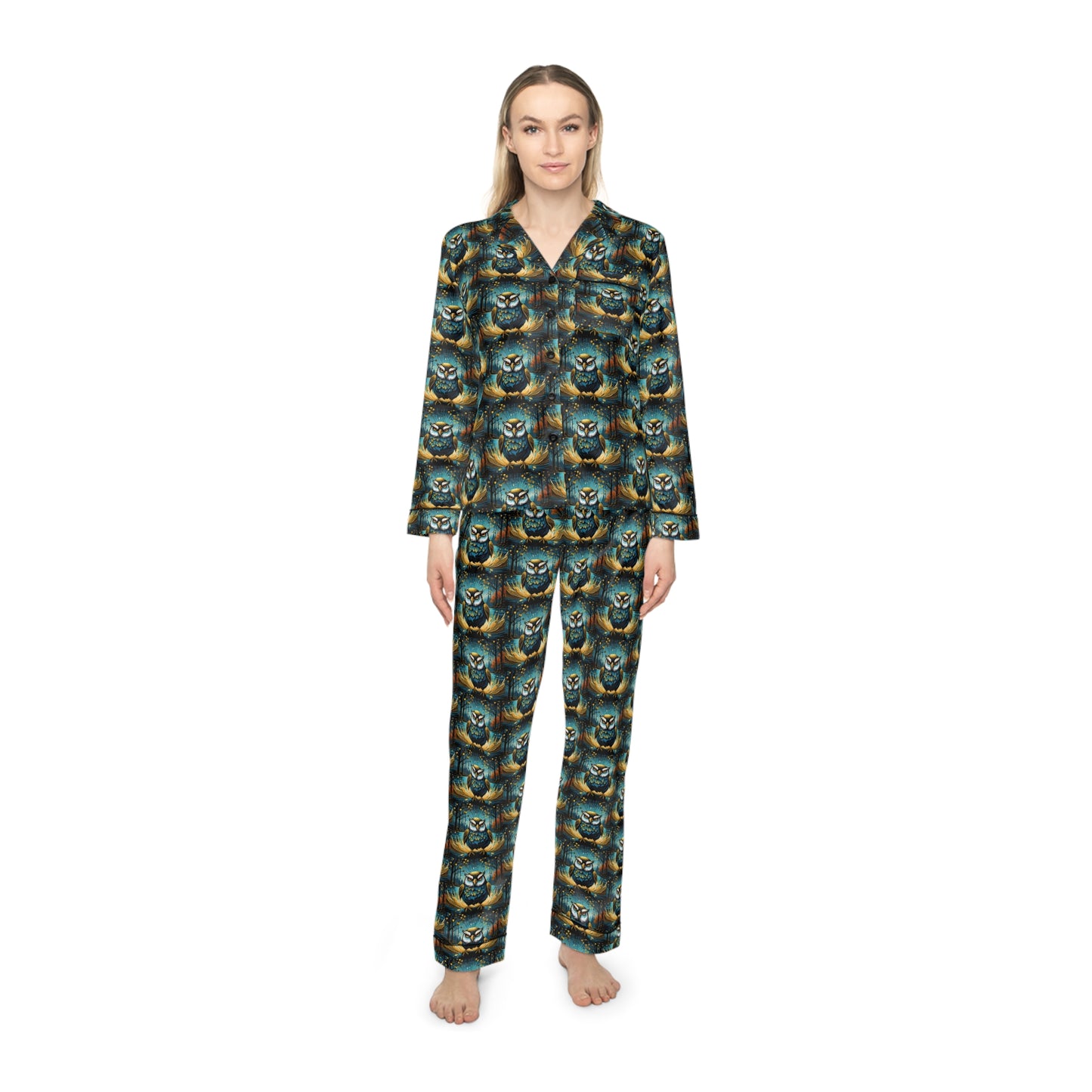 Owl See Women's Satin Pajamas (AOP)