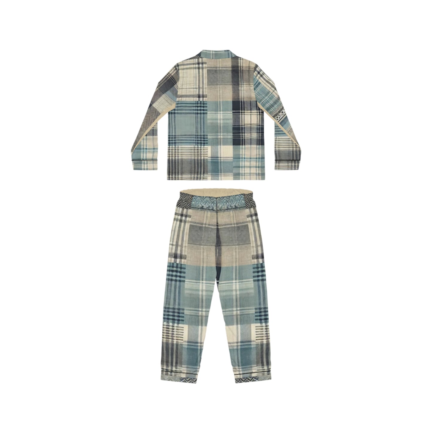 Dusky Blue Plaid Women's Satin Pajamas (AOP)