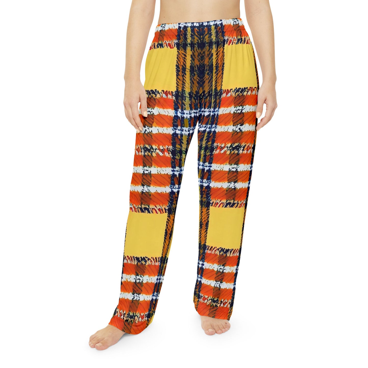 Orange Plaid Women's Pajama Pants (AOP)