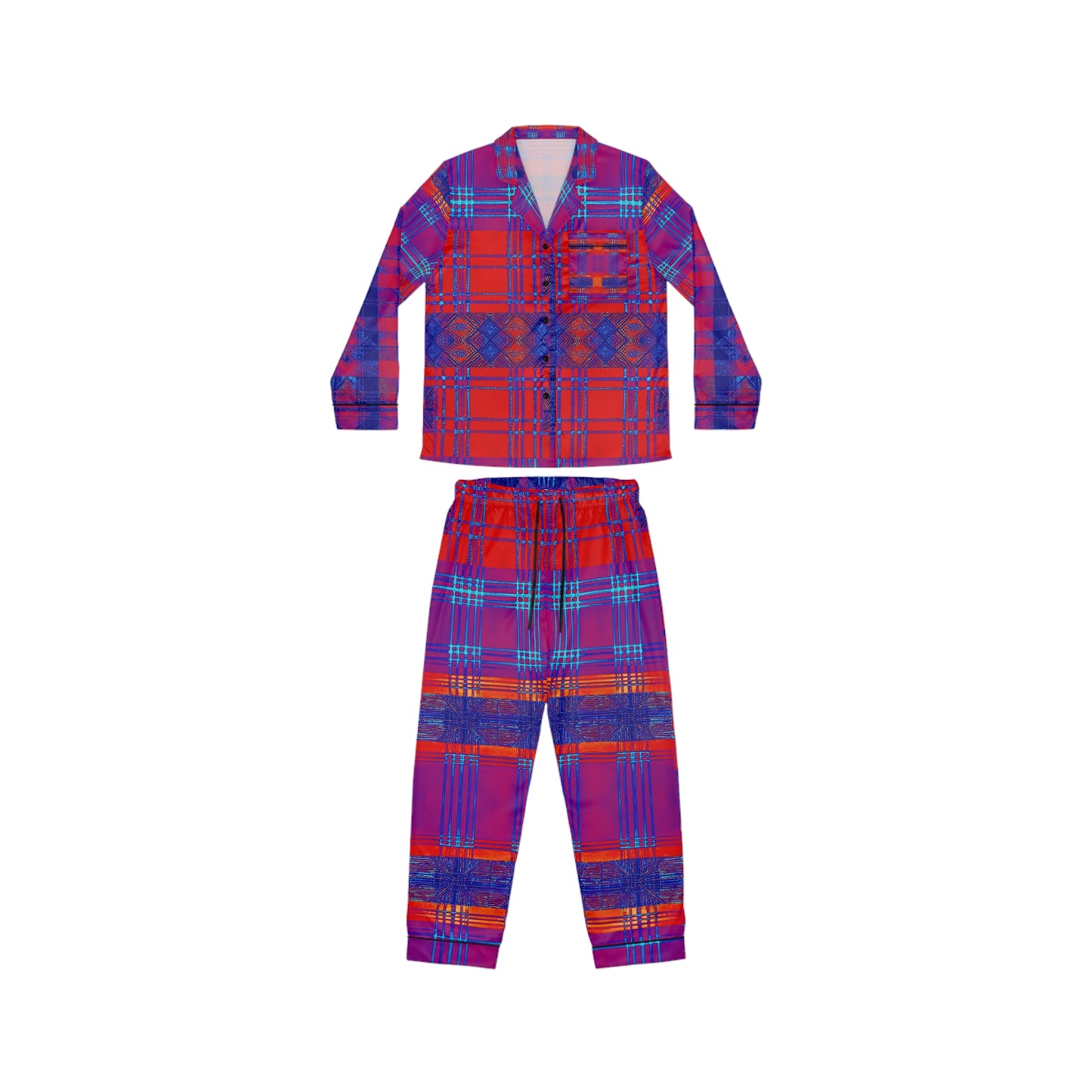 Red & Blue Plaid Women's Satin Pajamas (AOP)