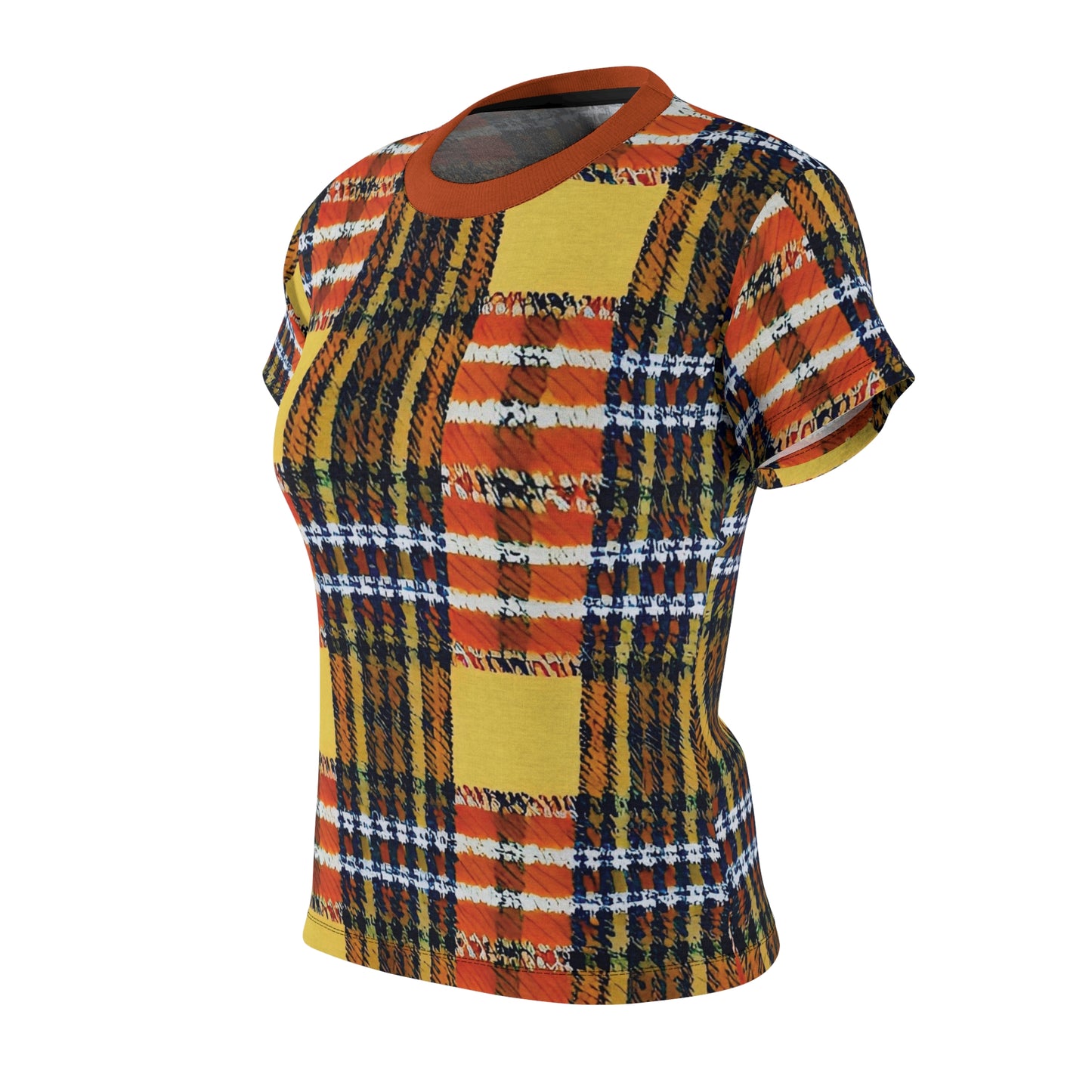 Orange Plaid Women's Cut & Sew Tee (AOP)