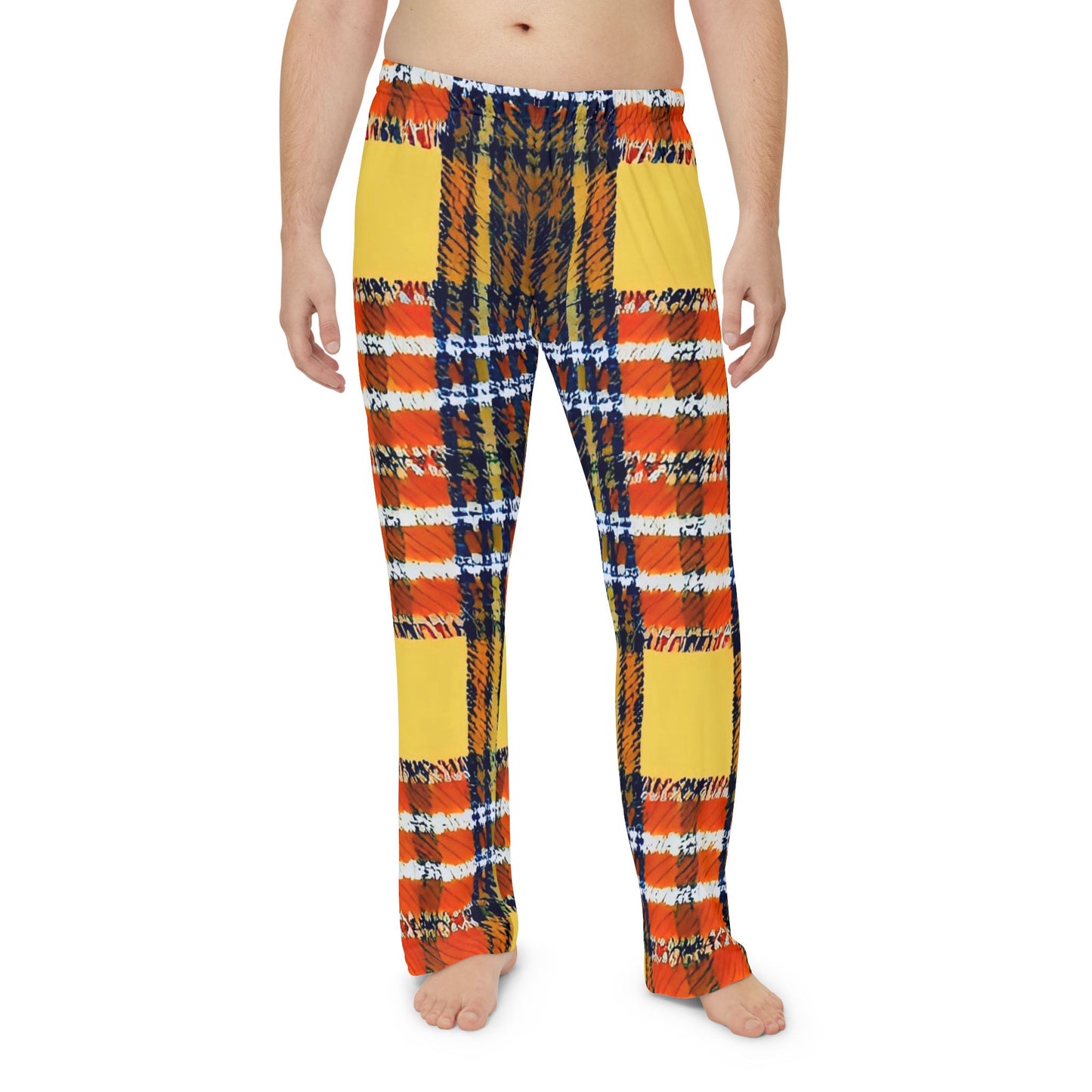 Orange Plaid Men's Pajama Pants (AOP)