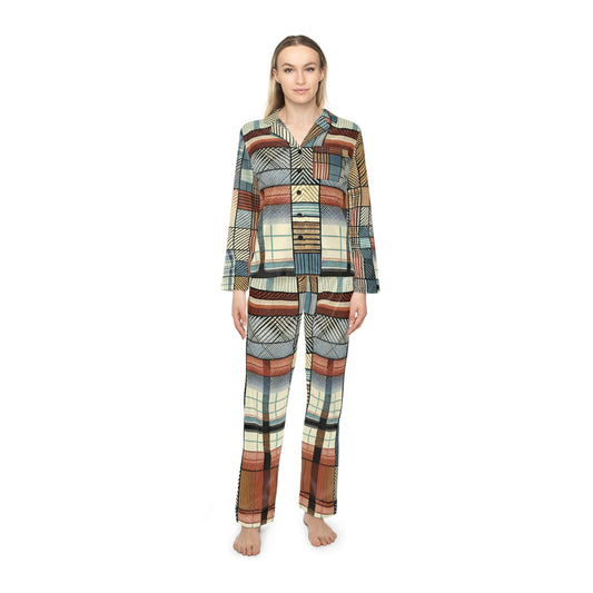 Natural Plaid Women's Satin Pajamas (AOP)