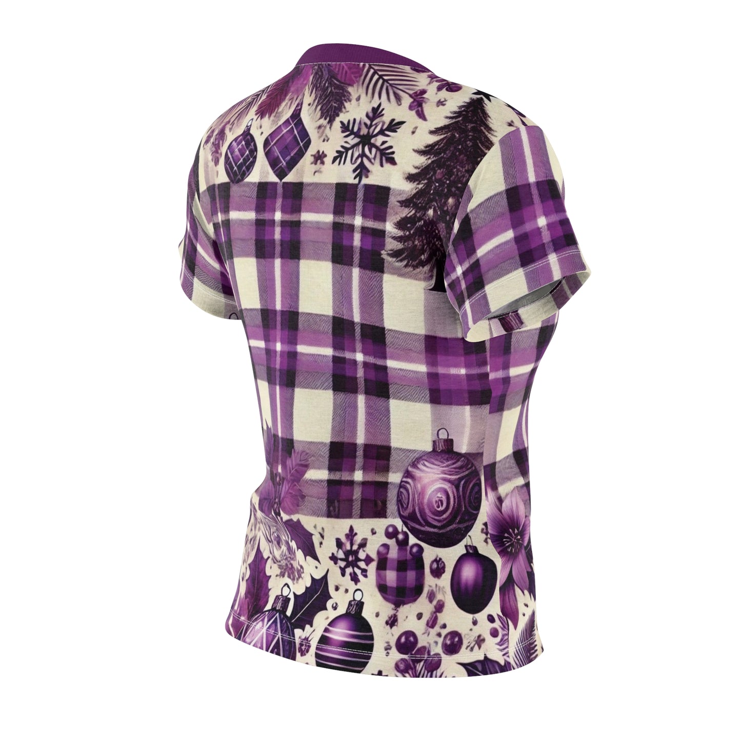 Icy Grape Plaid Women's Cut & Sew Tee (AOP)