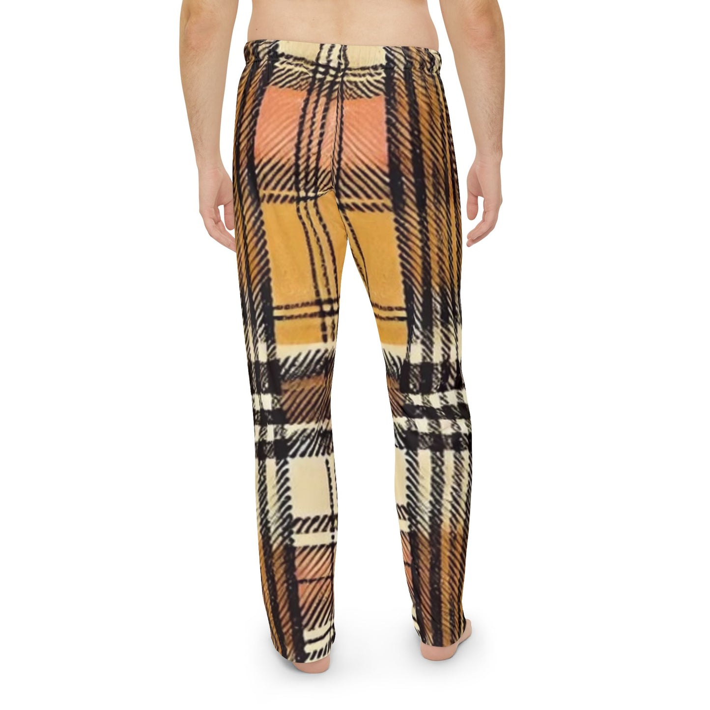 Orange Plaid Men's Pajama Pants (AOP)