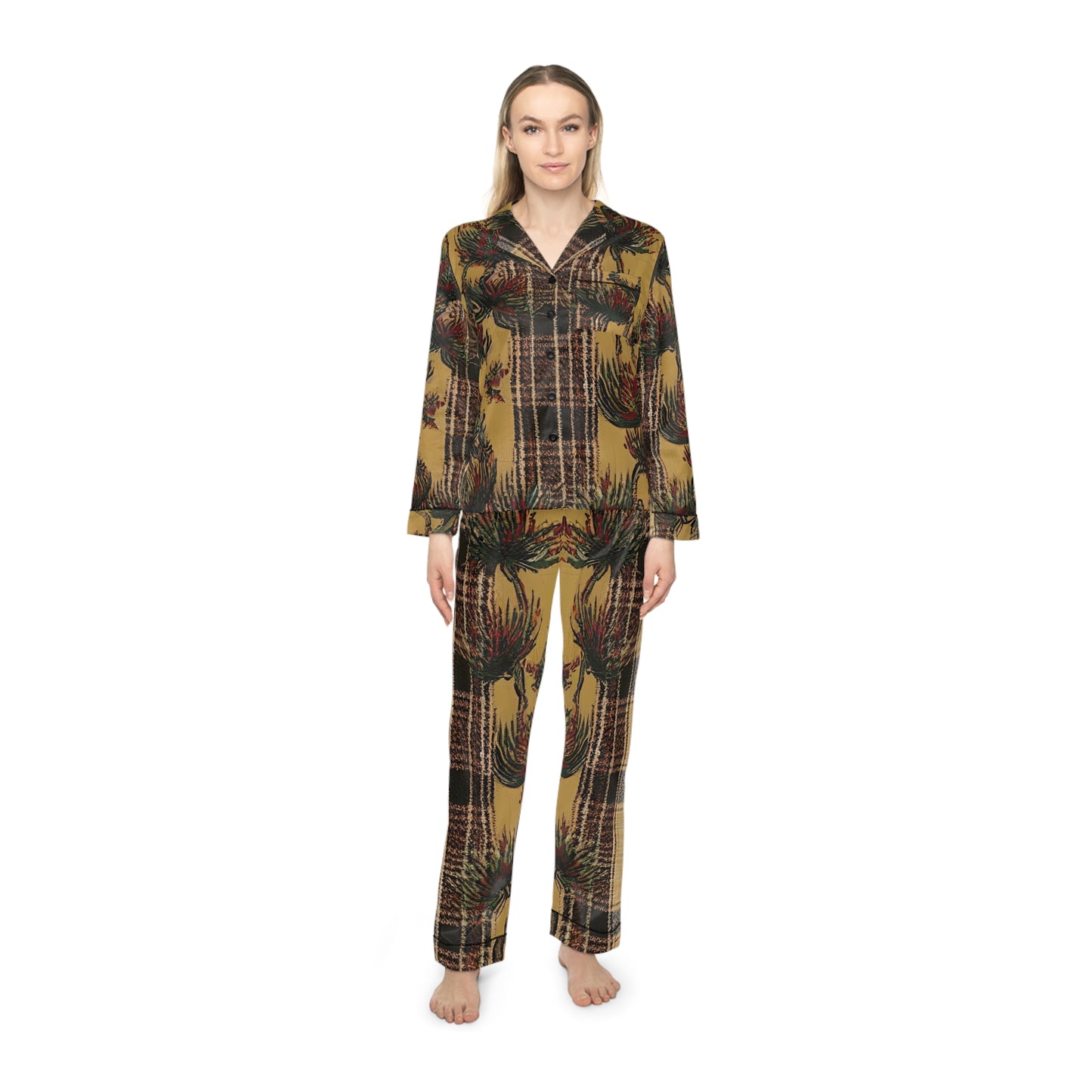 Rustic Vine & Plaid Women's Satin Pajamas (AOP)