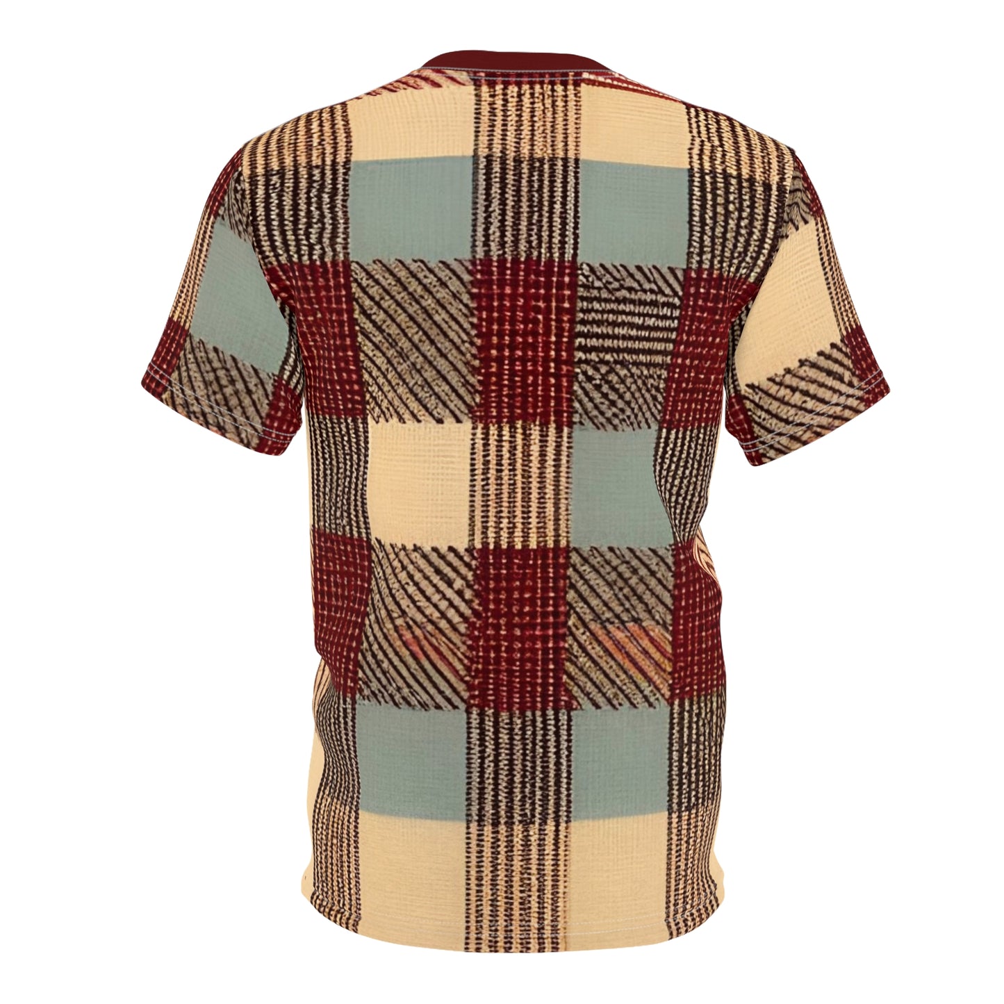 Burgundy Plaid Men's Cut & Sew Tee (AOP)