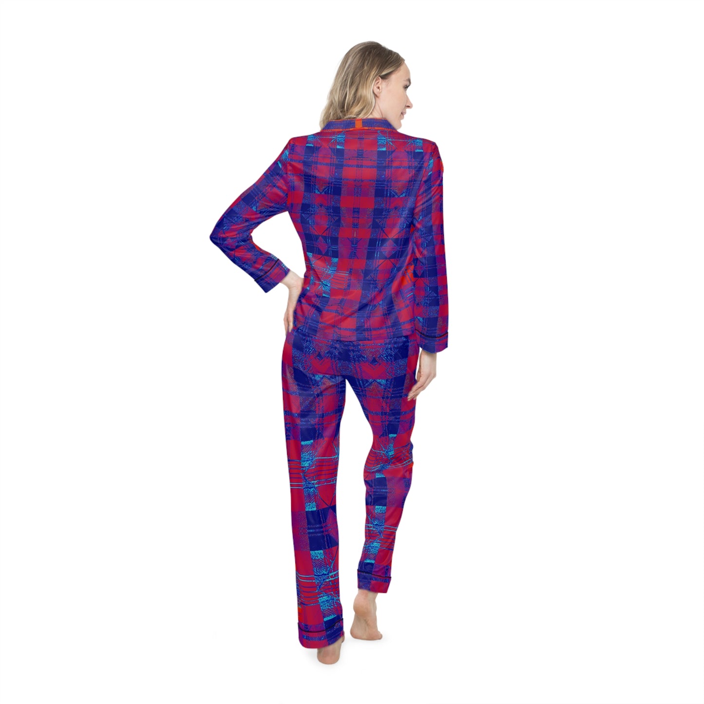 Red & Blue Plaid Women's Satin Pajamas (AOP)