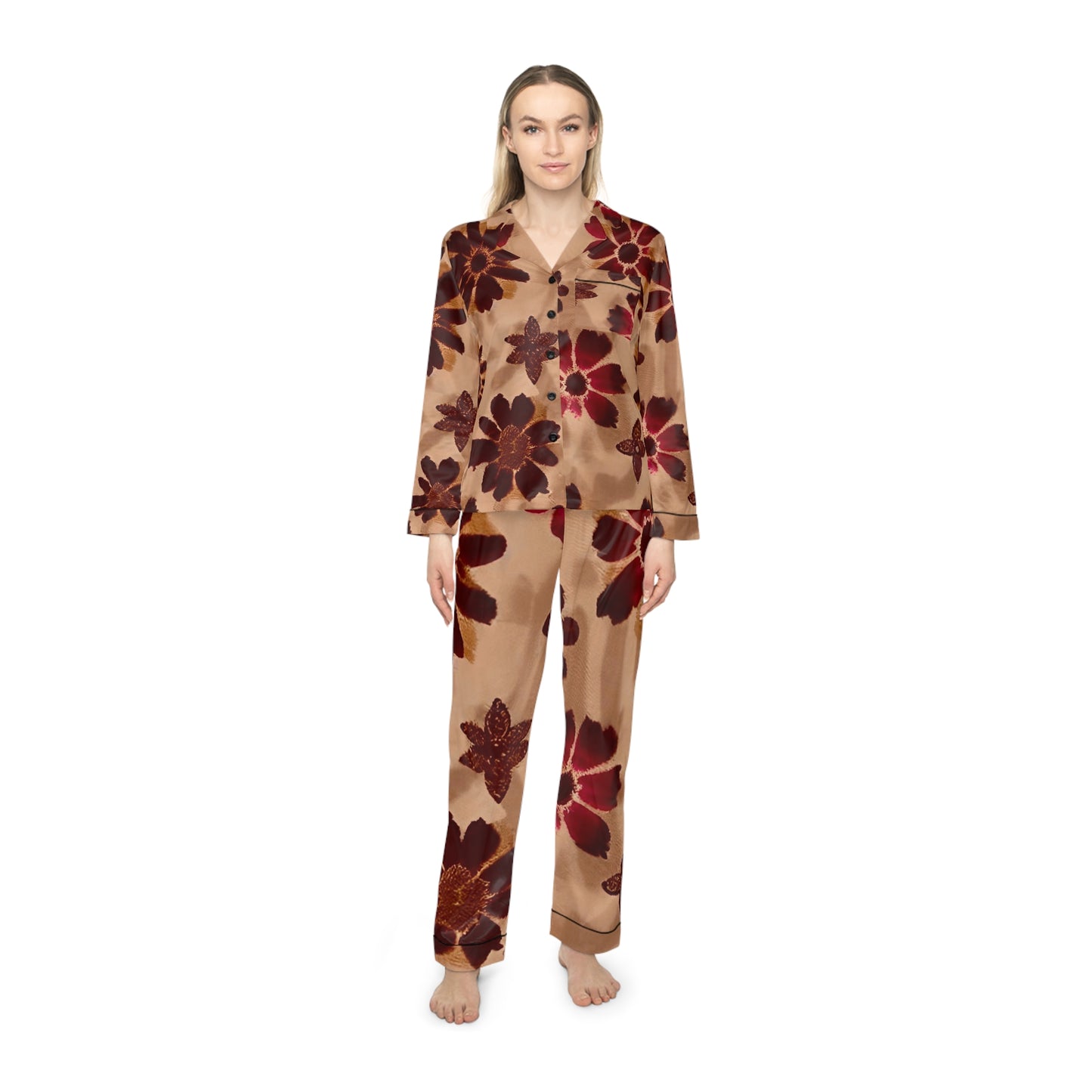 Golden Bloom Women's Satin Pajamas (AOP)