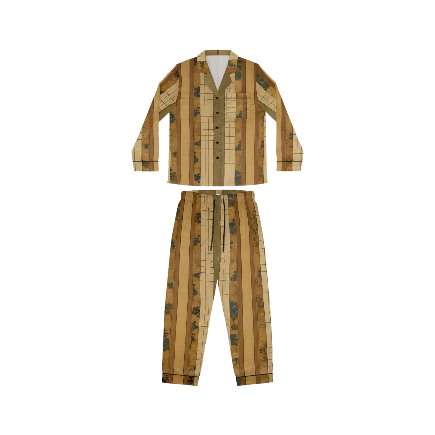 Pine Wood Plaid Women's Satin Pajamas (AOP)