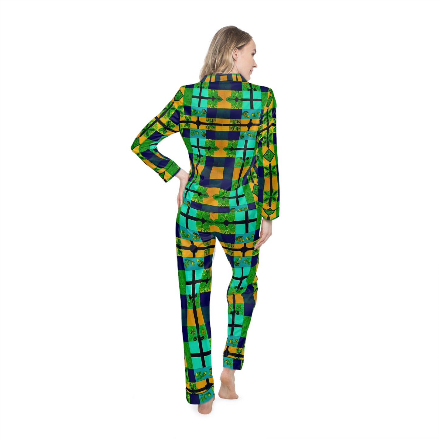 Escaped Plaid Women's Satin Pajamas (AOP)