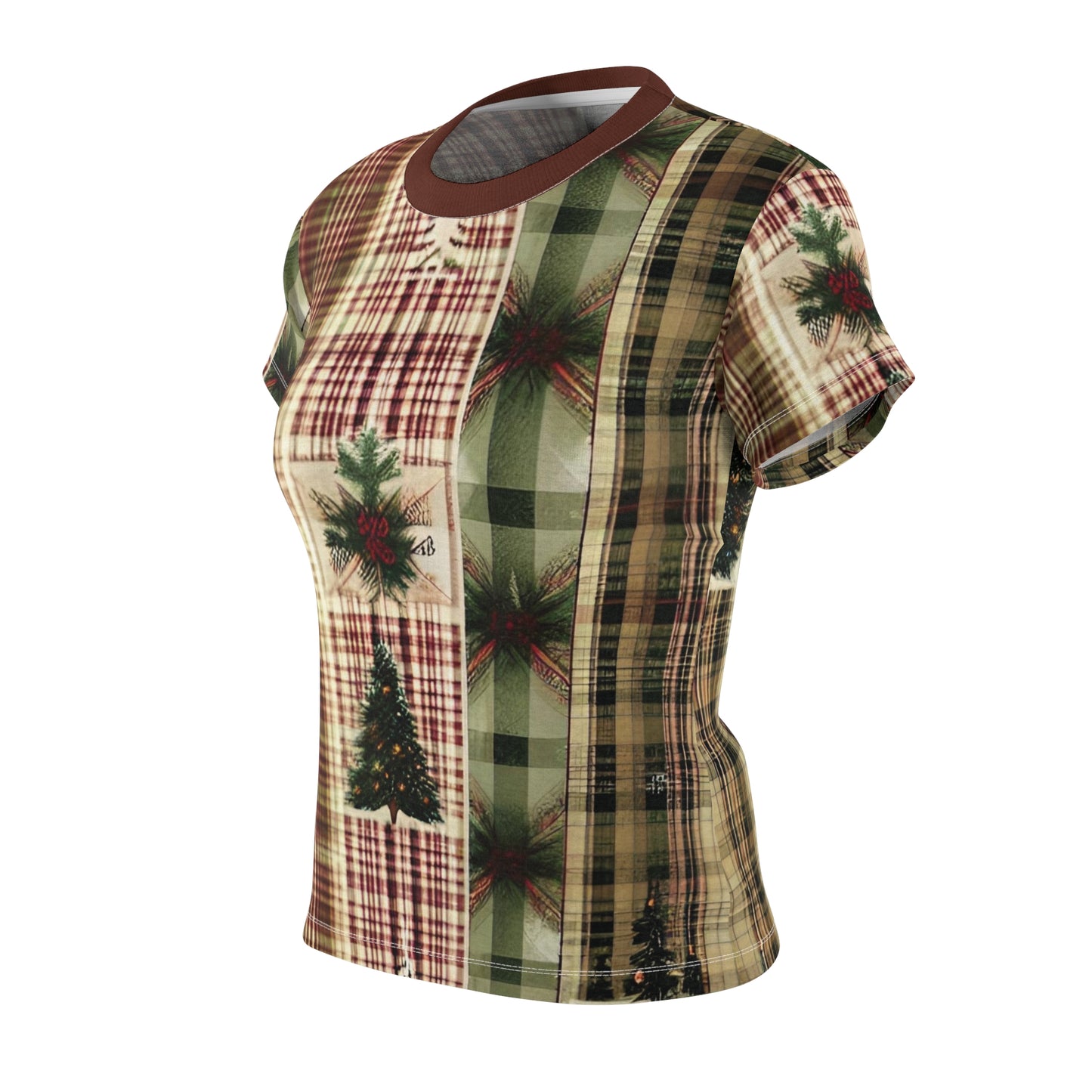 Christmas Plaid Women's Cut & Sew Tee (AOP)