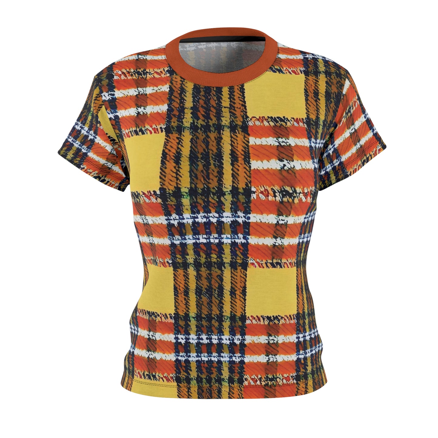 Orange Plaid Women's Cut & Sew Tee (AOP)