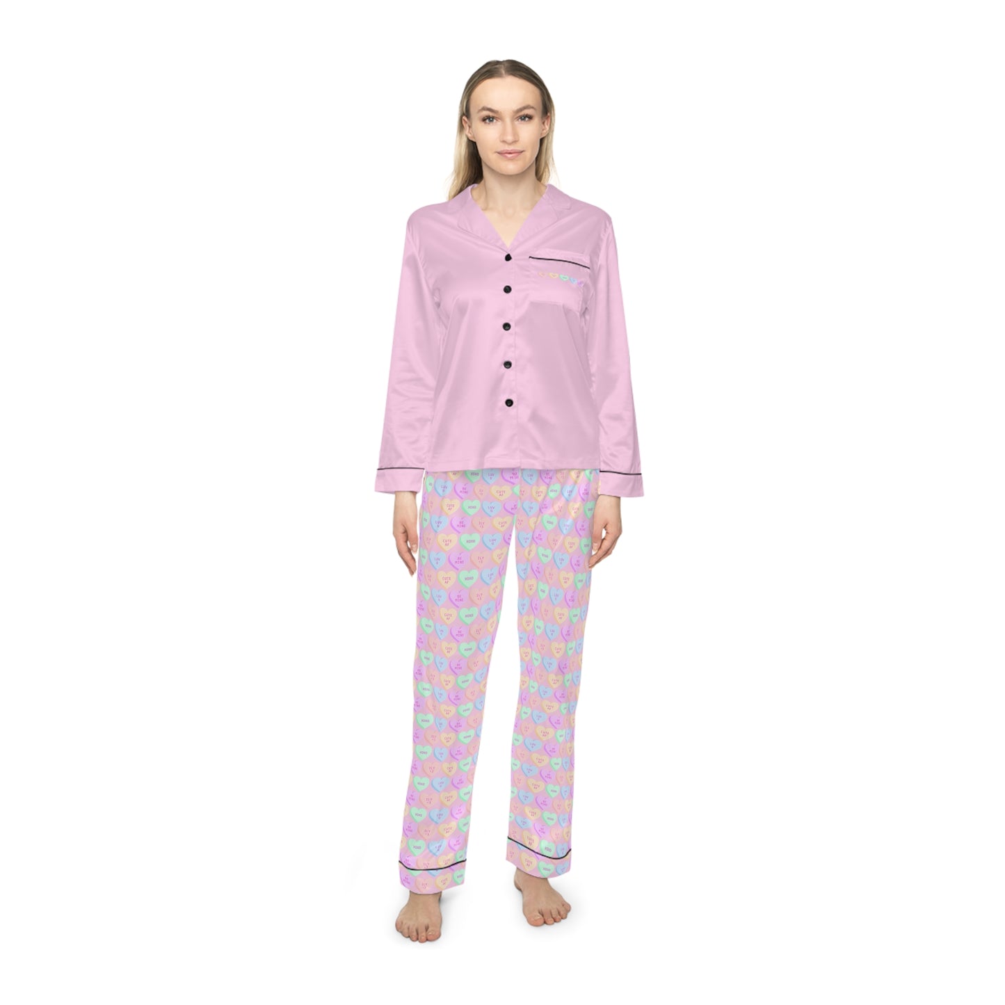 Affirming Hearts - Blush Women's Satin Pajamas (AOP)