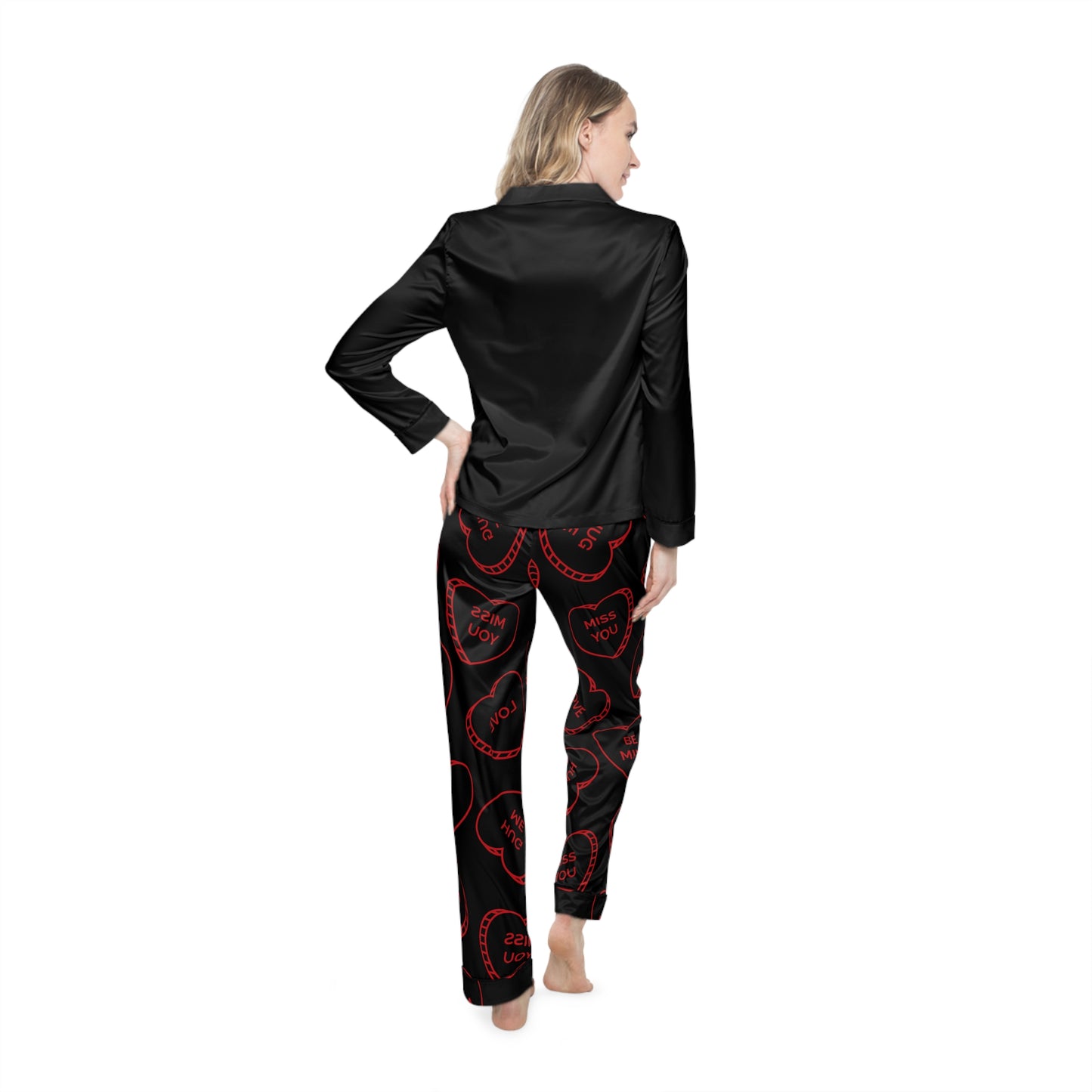 Love you - Black Women's Satin Pajamas (AOP)