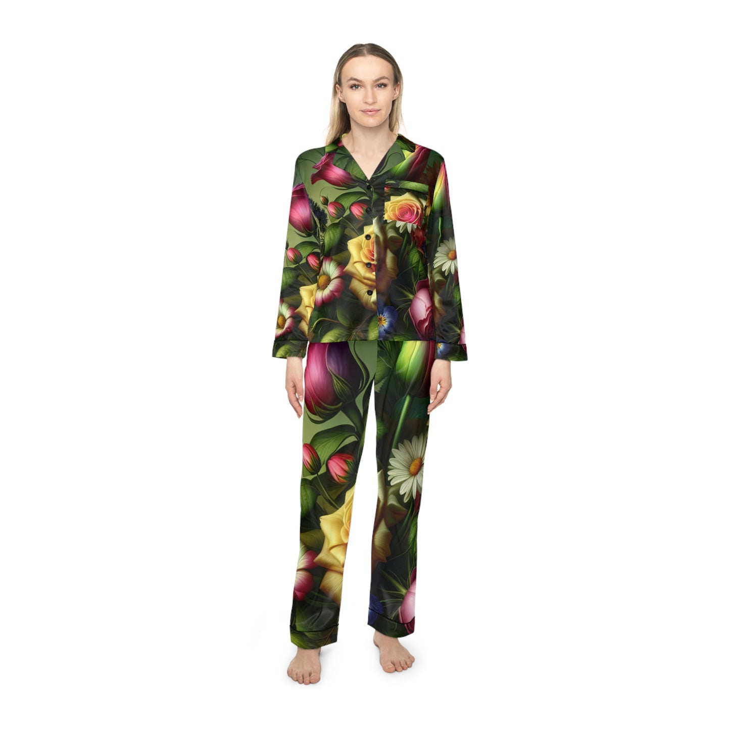 Bouquet Women's Satin Pajamas (AOP)