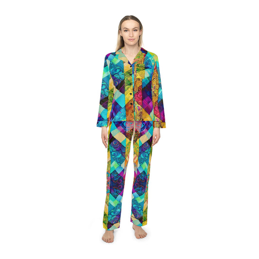 Blue Vibes Women's Satin Pajamas (AOP)