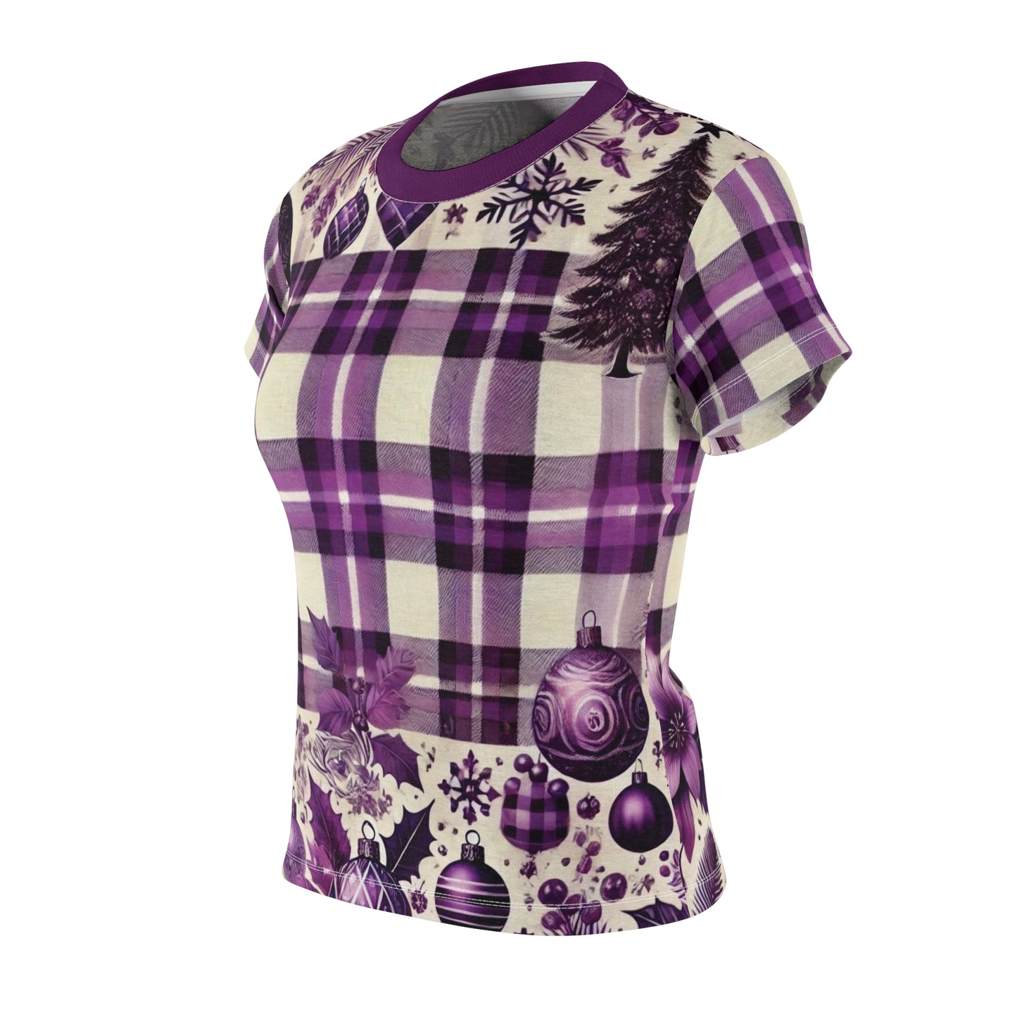 Icy Grape Plaid Women's Cut & Sew Tee (AOP)