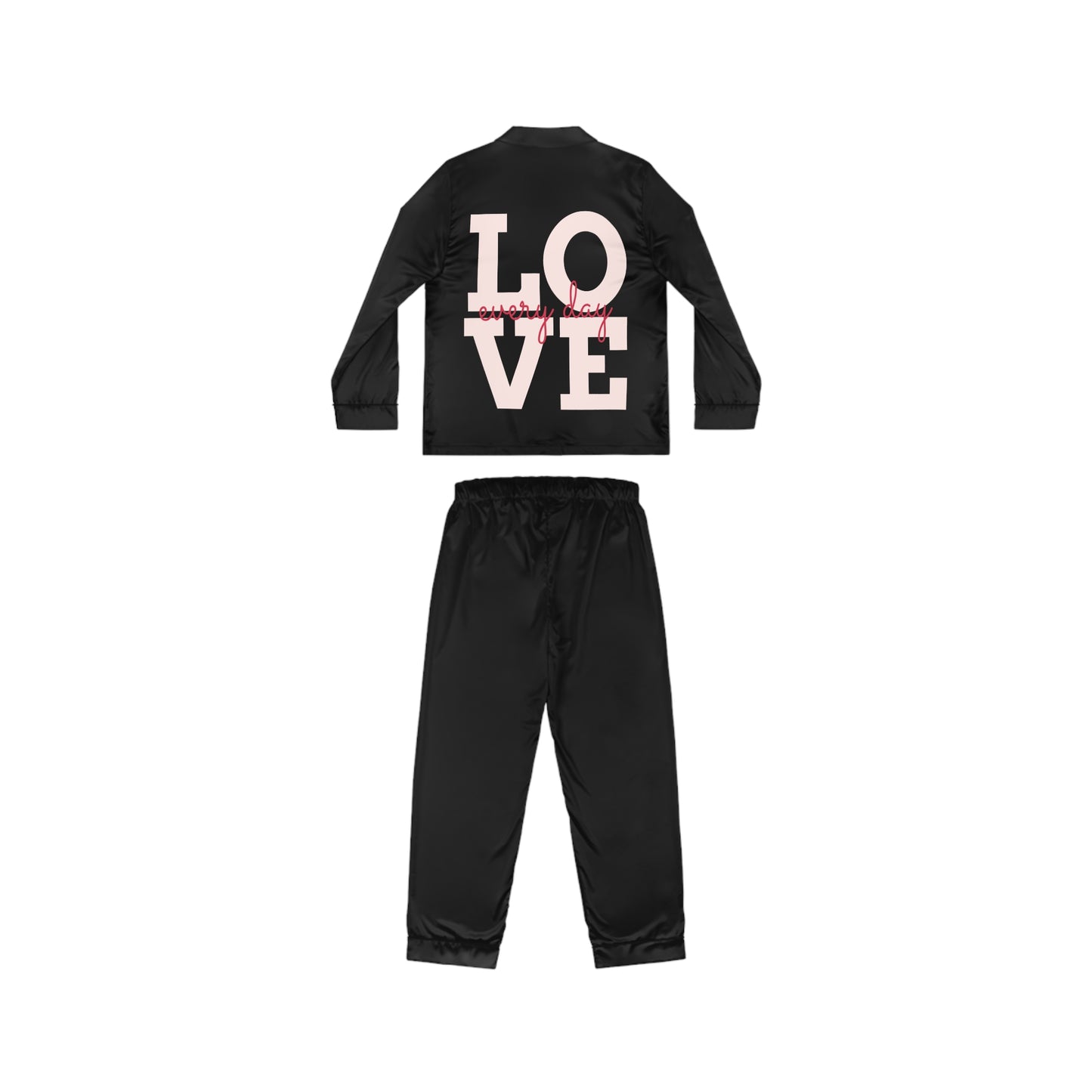 Love Everyday Black Women's Satin Pajamas (AOP)